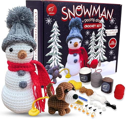 Needzo Kit de ganchillo navideño 2024, perro orinando en muñeco de nieve, regalo de broma, todo incluido, instrucciones paso a paso (idioma español