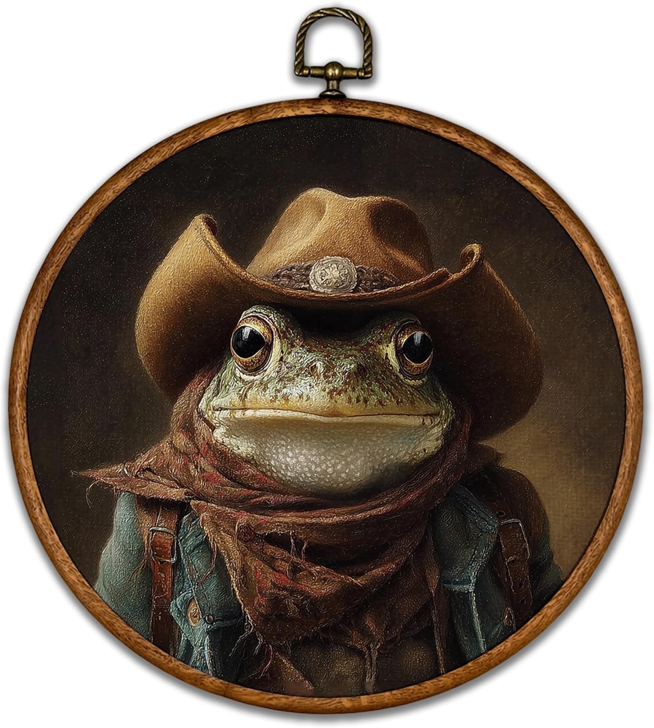 BCUANGD Western Trendy Round Wall Art Decor - Retro Frog Neutral Wall Art Canvas Frame Artwork Prints, Rustic Vintage Country Round Wall Hanging Decorations for Home Farmhouse Bedroom, 10"x10"