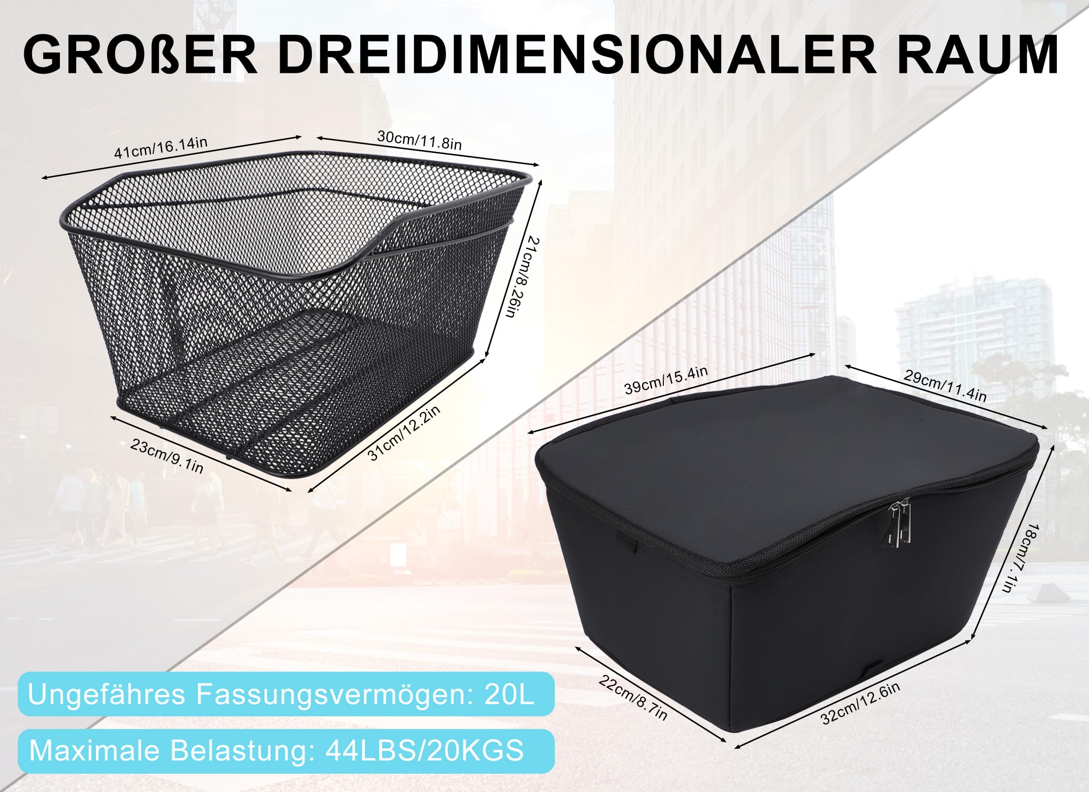 Cryfokt Panier de Vélo Arrière, Panier à Vélo en Fil Métallique avec Couvercle étanche, Panier de Rangement pour Porte-vélos de Grande capacité 20L pour Porte-vélos Arrière, Roulement 20Kg