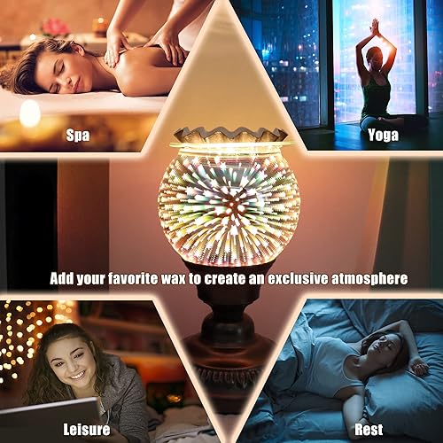 Miniatura 6 de Calentador de cera para derretir fuegos artificiales de vidrio 3D, aroma eléctrico, ligero, clásico, encantador, lámpara de quemador de velas,
