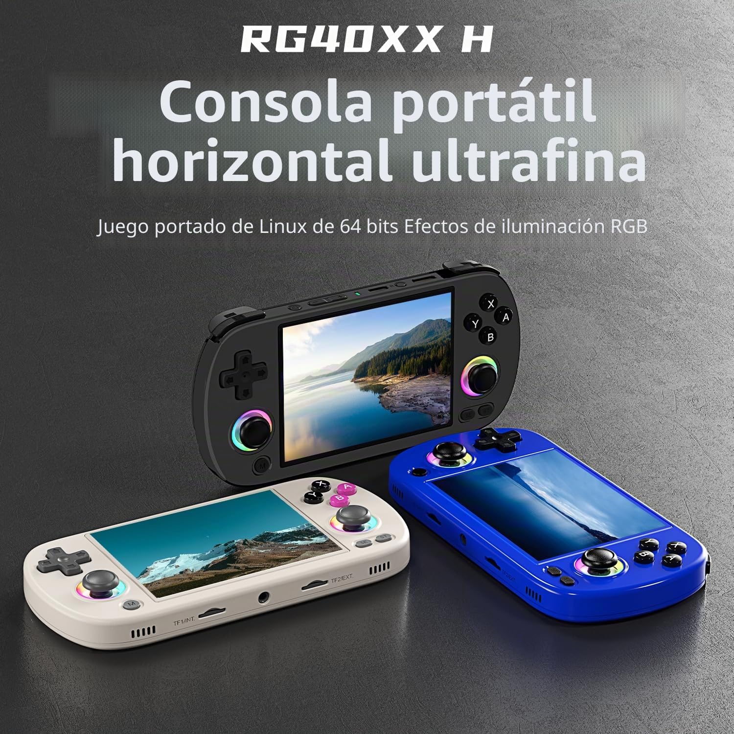 Astarama Consola de Juegos portátil RG40XX H, Retro con Iluminación Joystick RGB, Pantalla IPS de 4 Pulgadas, Tarjeta TF 64G integrada y Juegos 5571, Negro