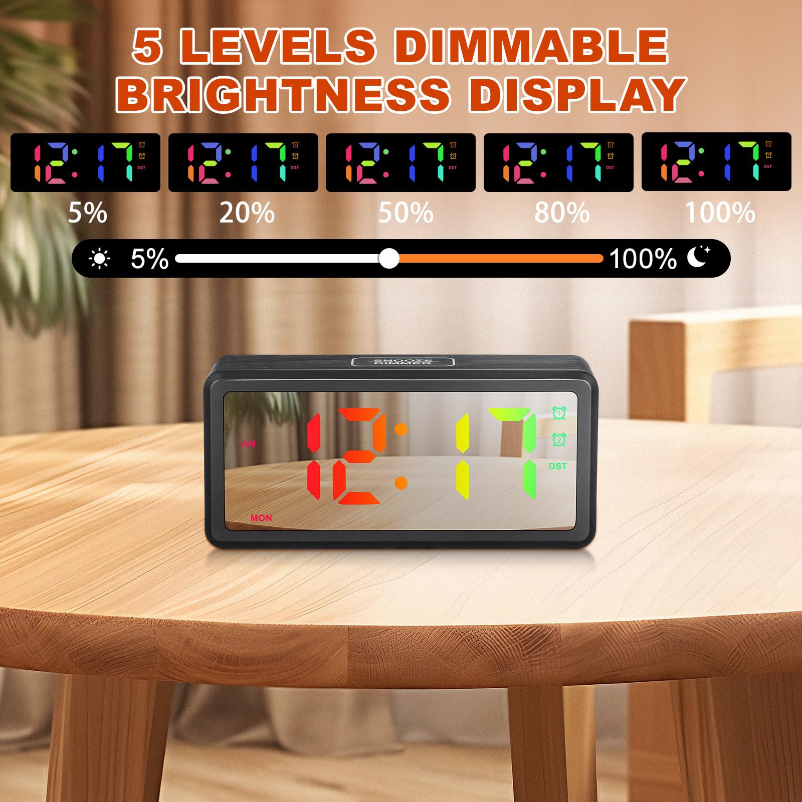 Sosoport Reloj Despertador Digital LED de Madera con RGB y Ajuste Horario