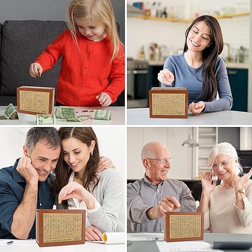 Miniatura 6 de Homgaty Caja de dinero con contador, caja de dinero de madera reutilizable retro con 500 1000 2000 3000 5000 10000 objetivo de ahorro de dinero,