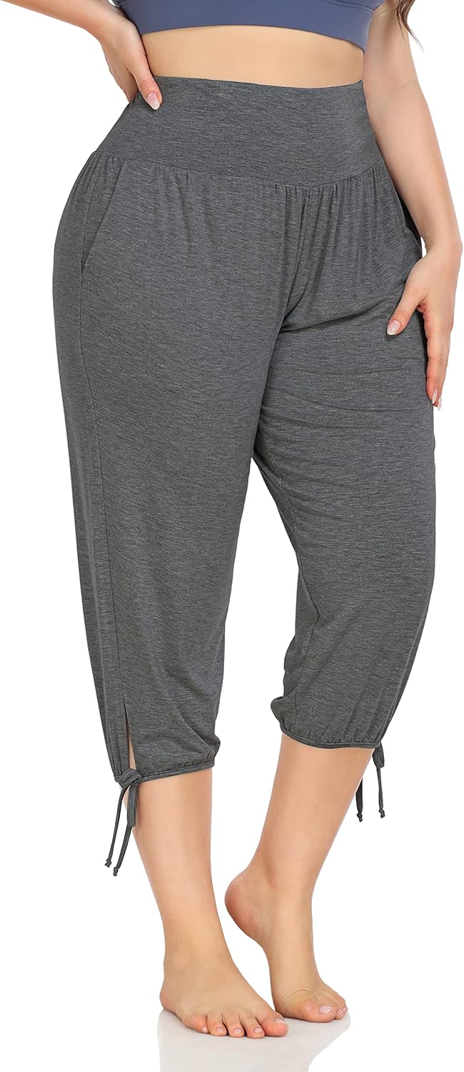 ZERDOCEAN Women's Plus Size Yoga Capri Pants Lounge Indoor Casual Comfy Relaxed Joggers with Pockets - Image 5
