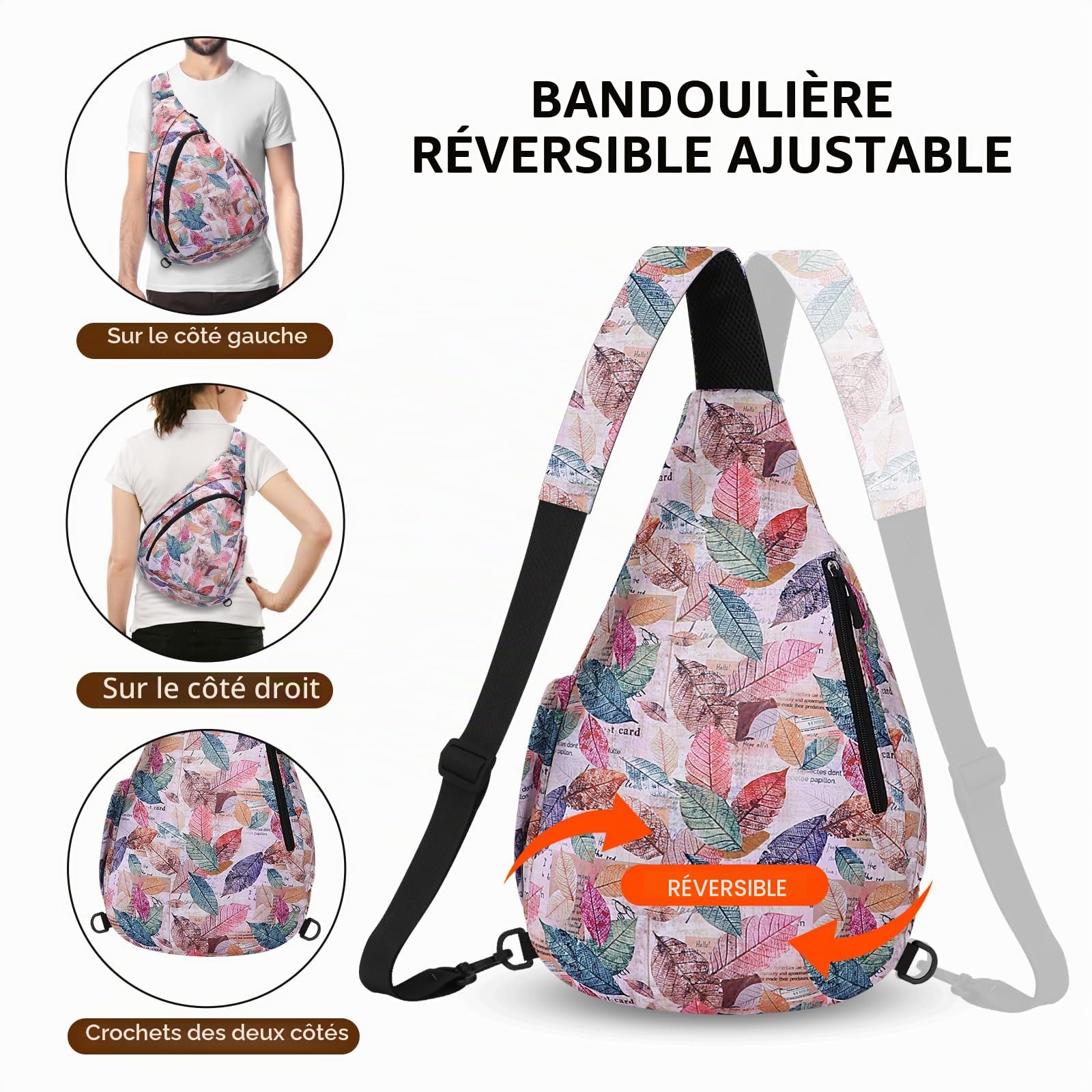 HUA ANGEL Sac de Poitrine Femme Homme Ultra Leger Sac à Dos Crossbody ave Bandoulière Convertible & Plusieurs Poches pour Sport Week-end Voyage Travail Randonnée Pickleball Piscine Plage