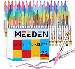 MEEDEN Acrylic Paint Marker Brush Tip: 72 Colors Large Capacity Acrylic Markers with Automatic Ink Control for Halloween Crafts - Waterproof Paint Pens for Pumpkin, Egg, Wood, Glass, Rocks, Fabric