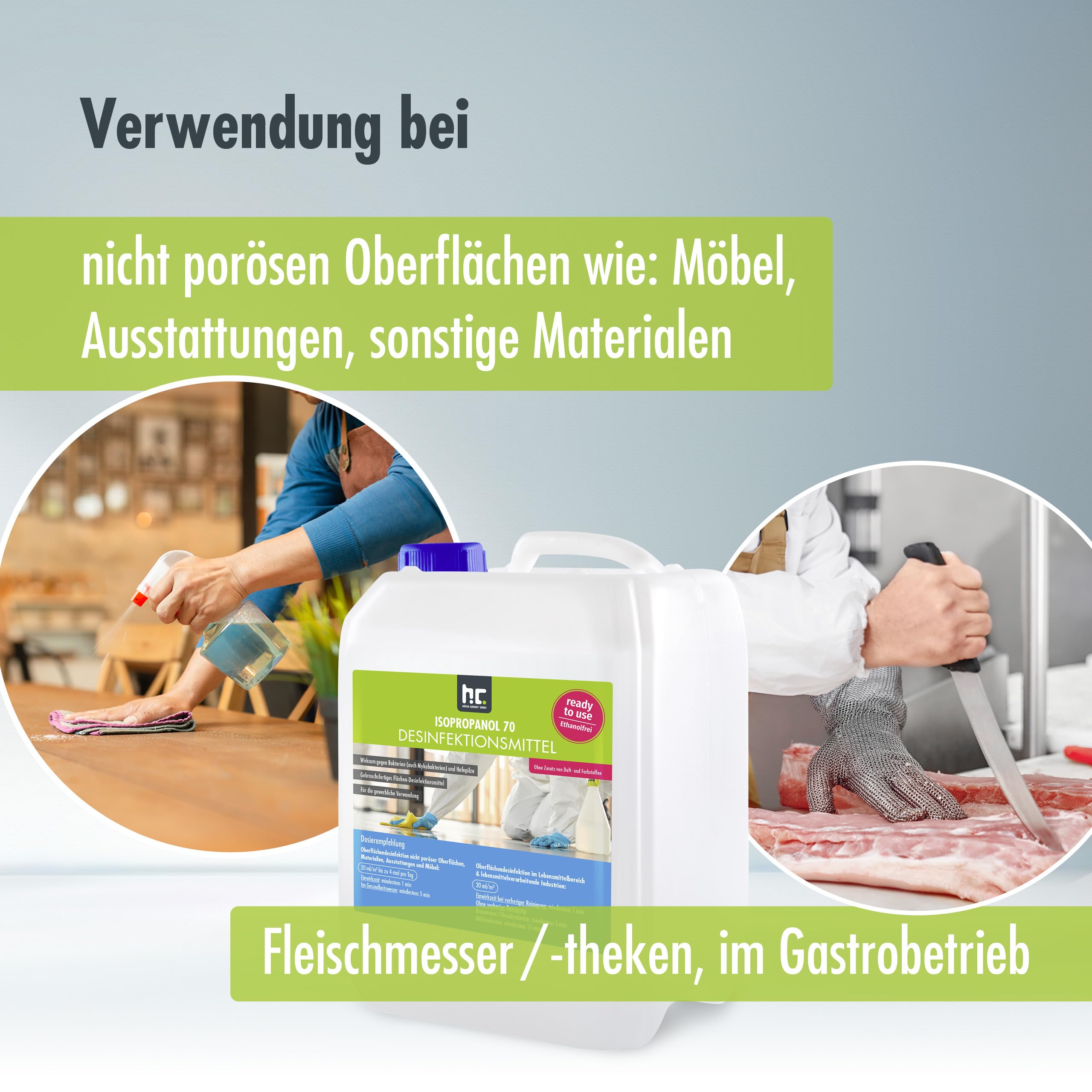Höfer Chemie 5 L Zugelassenes Desinfektionsmittel für Oberflächen - anwendungsfertig - auch geeignet für Lebensmittelindustrie