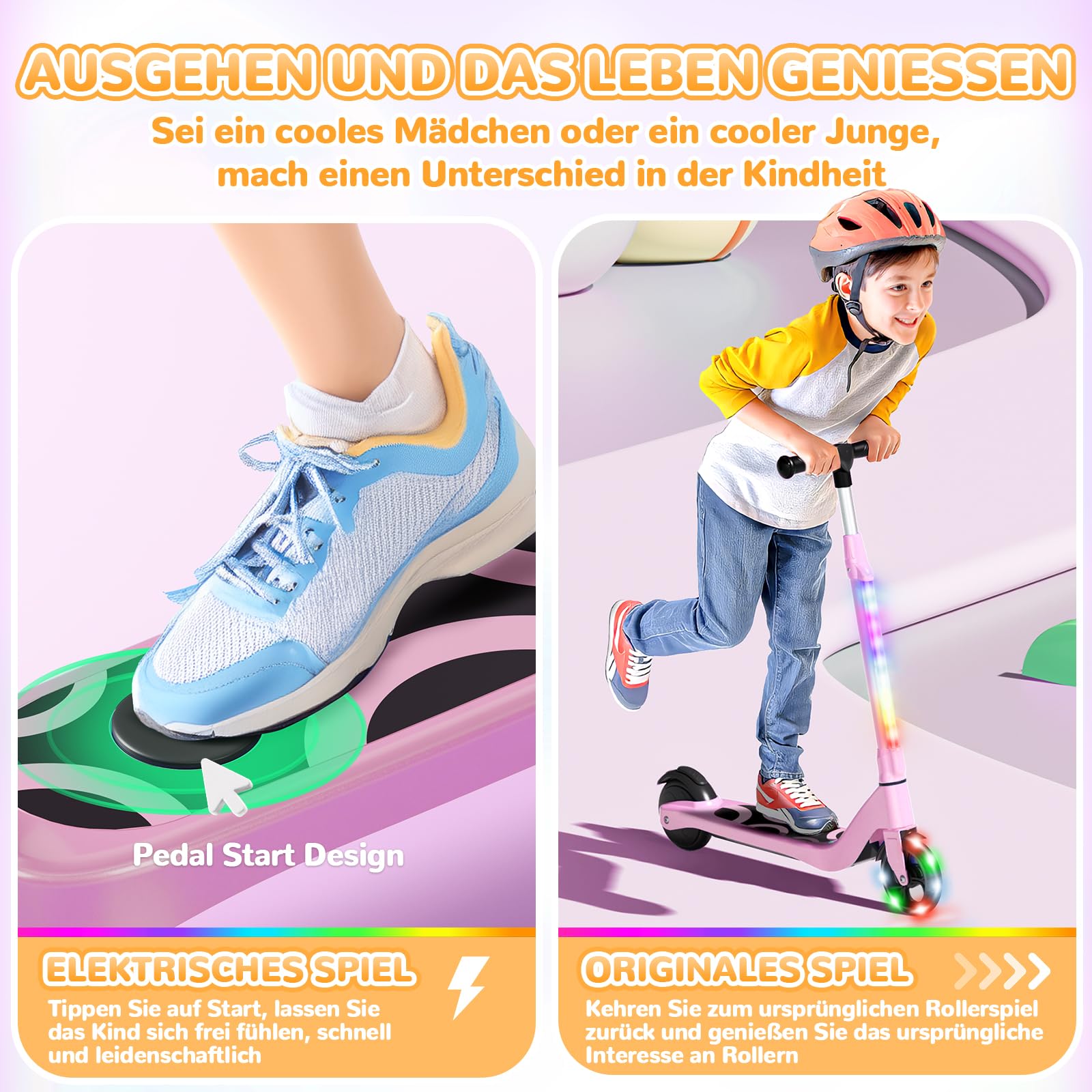 SISIGAD E Scooter Kinder für 6-10 Jahre, E Roller Kinder 5.3 Zoll Kinderroller mit Blinkende LED-Leuchten & 3 Einstellbare Höhe, Elektroroller Kinder 45W Motor Max 10km/h, Maximale Belastung 70kg