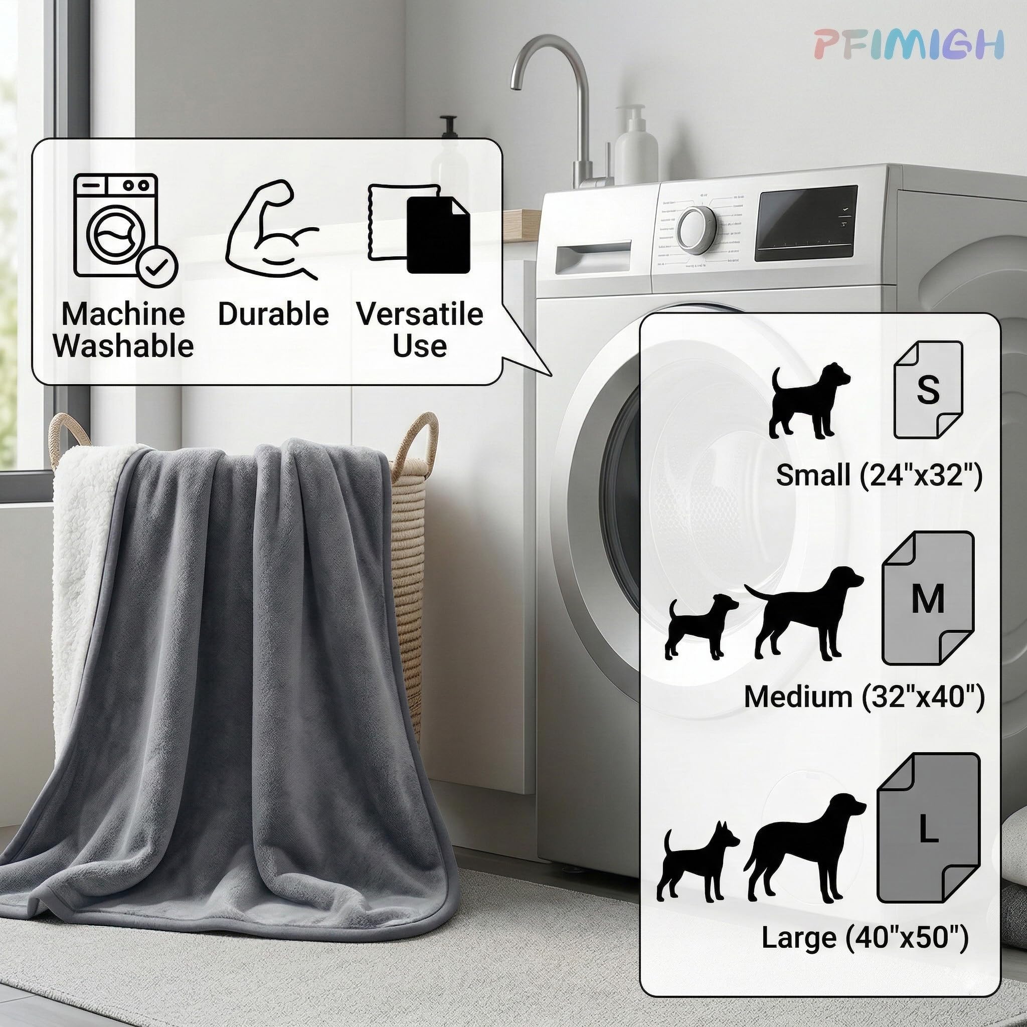 Manta Impermeable para Perros, 3 Capas de Franela y Sherpa, Cobertor Reversible Protector para Cama, Sofá y Sillón, Gris, 152x203cm