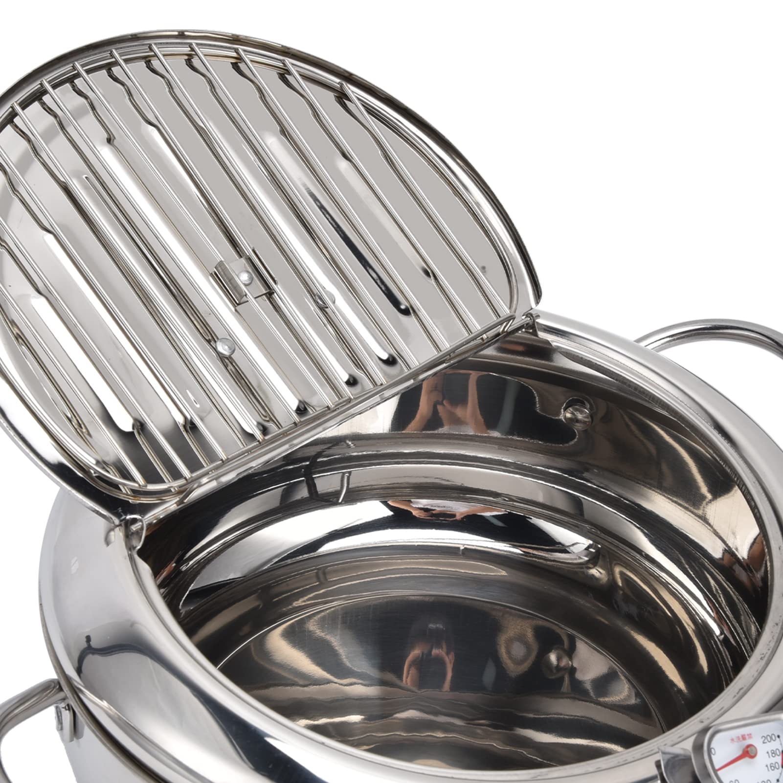Brattopf aus Edelstahl 304 mit Thermometer, 9,4-Zoll-Mini-Fritteuse zum Kochen in der Küche, Ölablassdeckel (304 Edelstahl #24cm)