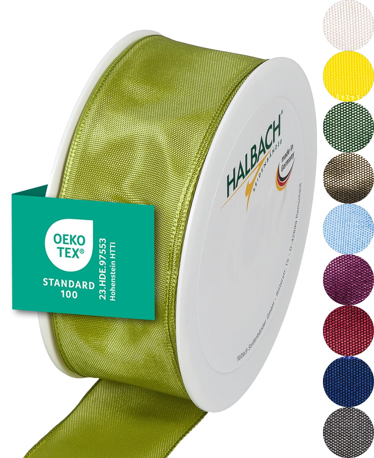 Halbach Seidenbänder Premium Geschenkband mit Drahtkante | Breite 40mm Länge 25m | Öko-Tex 100 zertifiziertes Schleifenband | Taftband Made in Germany, Farbe: grün