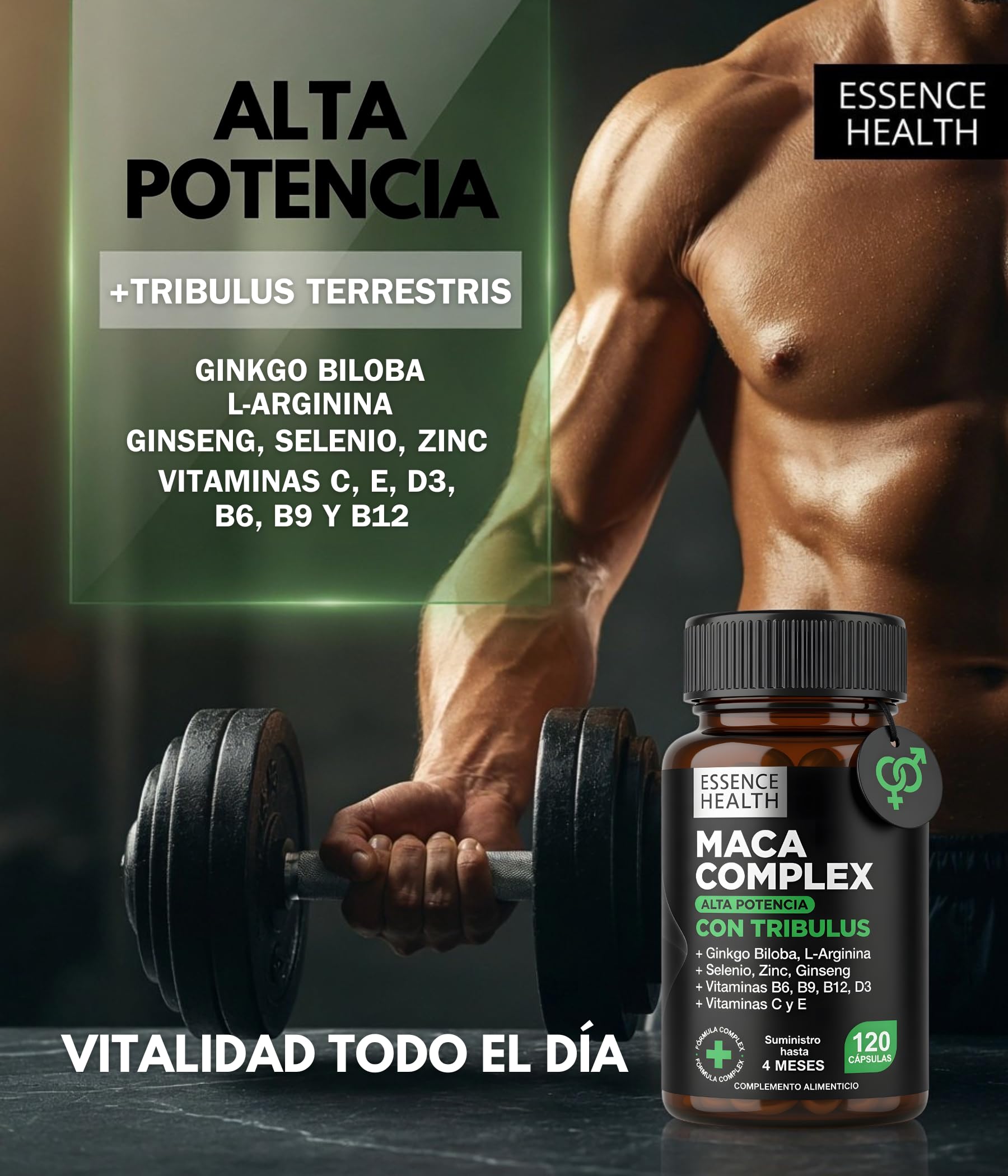 Maca Andina Negra Complex Alta Potencia | Maca Peruana con Tribulus y Ginseng | 120 Cápsulas Veganas | Mejora Equilibrio Hormonal | Rendimiento Ánimo Fuerza y Vitalidad |