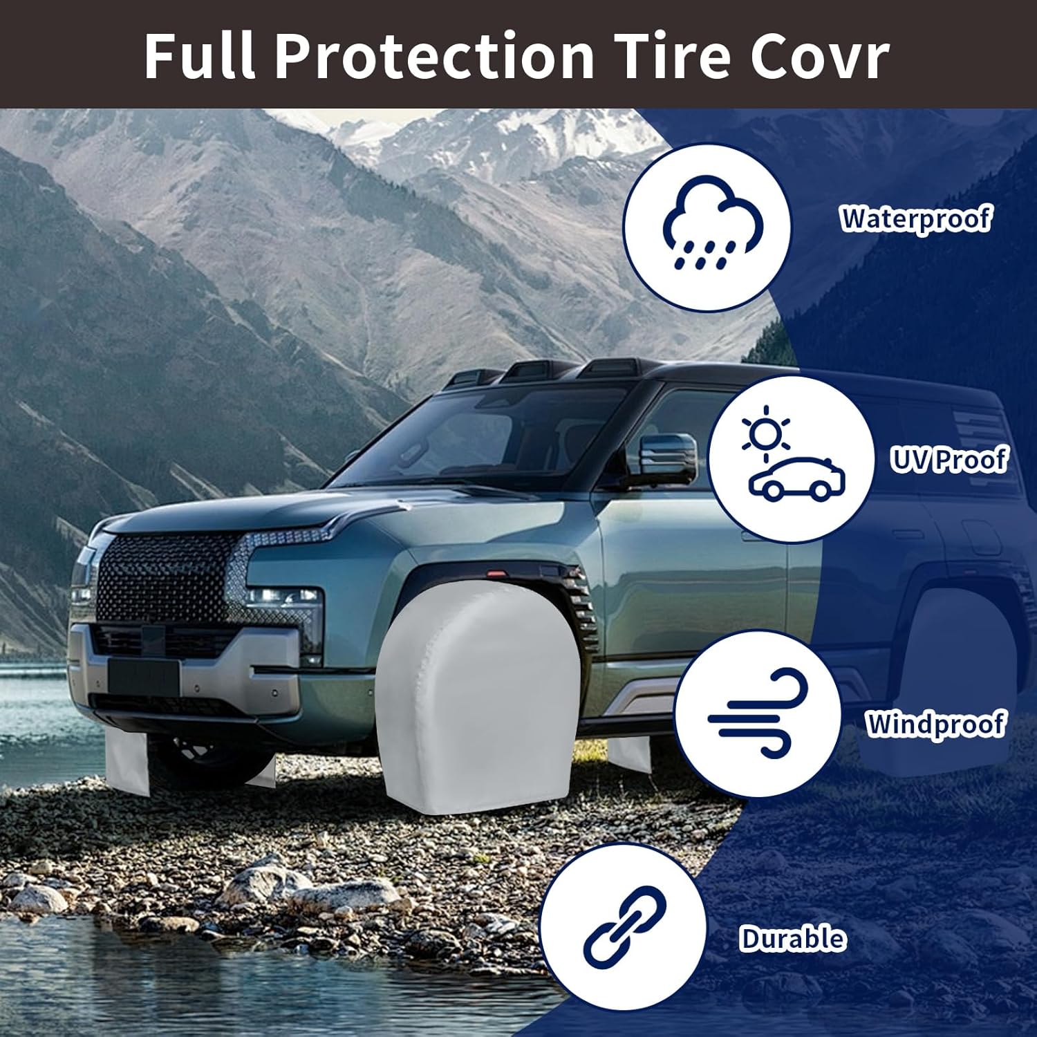 PureFit RV Tire Covers Set of 4 - UV Resistant Trailer Wheel Covers for Camper, SUV, Jeep, Trucks, Trailers and RV, Universal Tire Protecor Fits 27"-29" Inch Tire, Gray