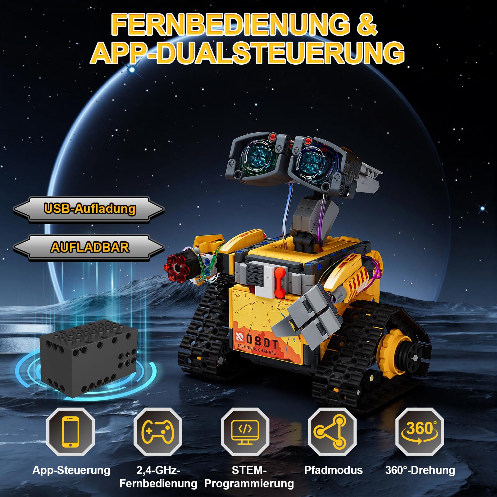 GuKKK Technik Roboter für Kinder Bausatz, 5-in 1 Programmierbarer Roboter Bausatz mit App & Fernsteuerung, Programmierbares Bauspielzeug, Kreative Geschenke für 6-12+ Jahre Alte Jungen(673 Stück) (A)
