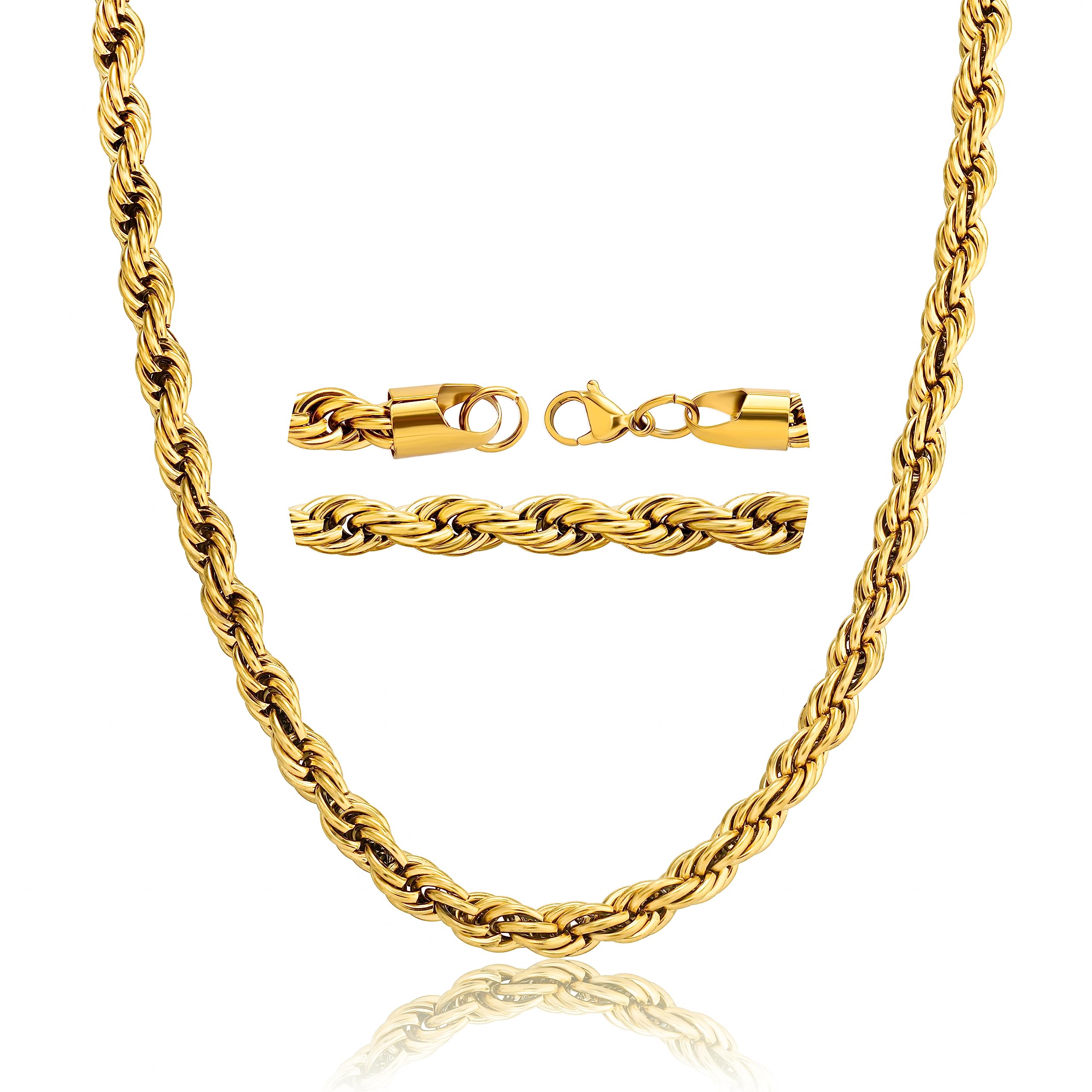 TOPGRILLZ Rope Gold Necklace for Women Choker Necklace Gold Chain for Men 8mm 14K Gold Plated Twist Rope Gifts for Women