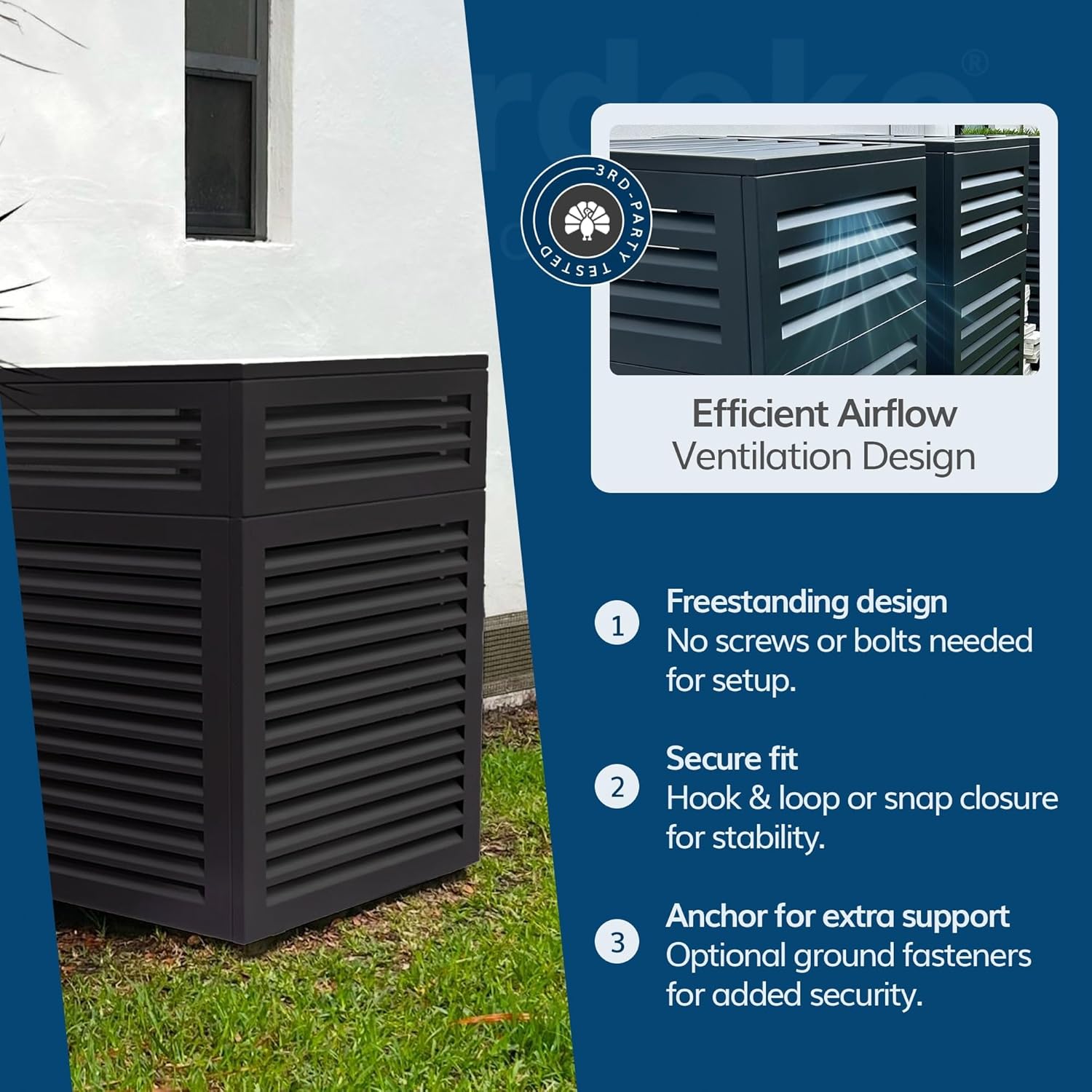 Airdeko Premium HVAC Central Air Conditioner Cover for Outside Units - AirOutdoor Systems Decorative Metal AC Condenser Cover - Rustproof, All-Season Outdoor Protection with Modern Sleek Design