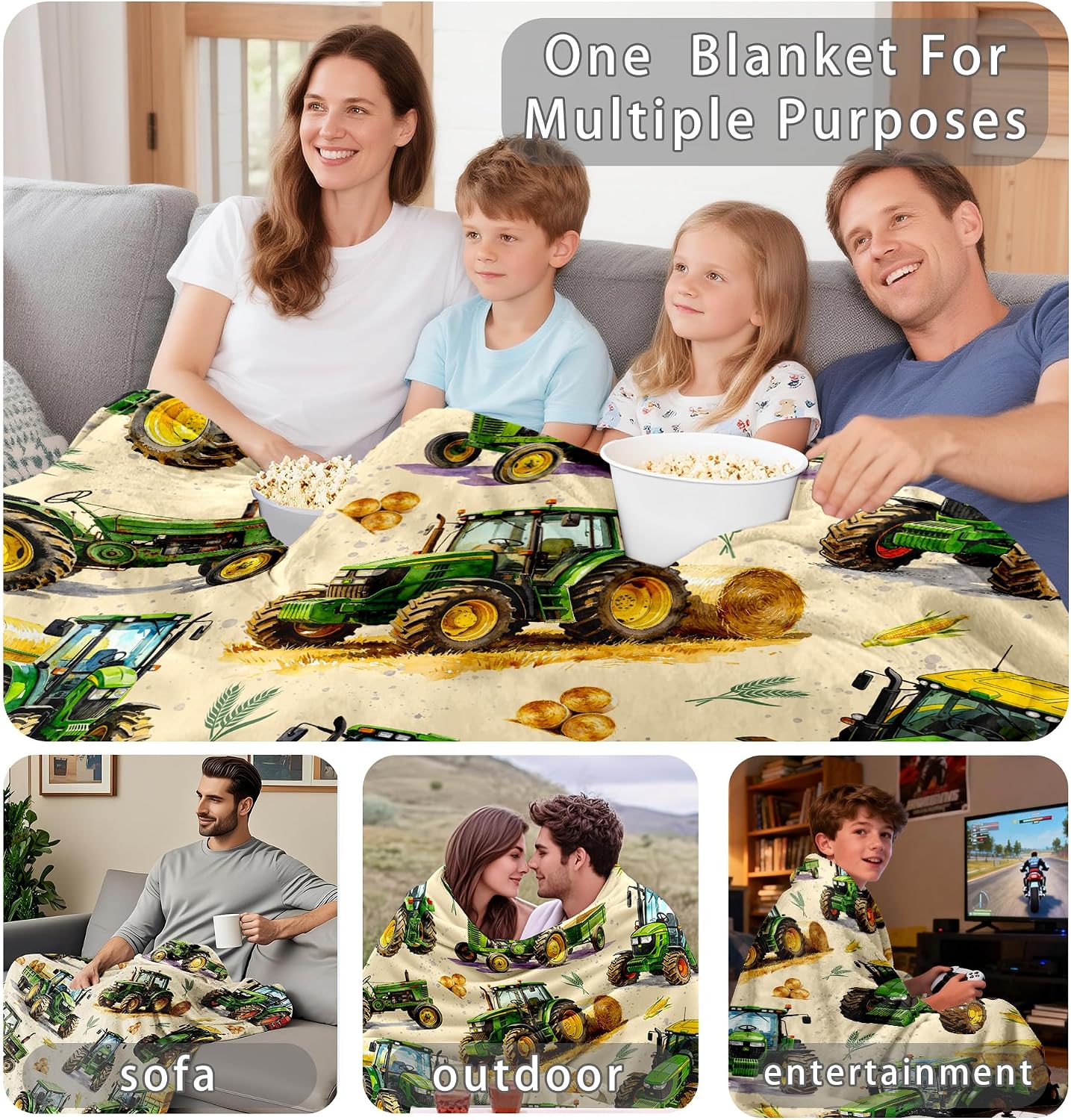 Tractor Blanket Gifts for Tractors Lovers Soft Warm Plush Flannel Tractor Throw Blanket for Home Decor Birthday Gifts 50"X 40"