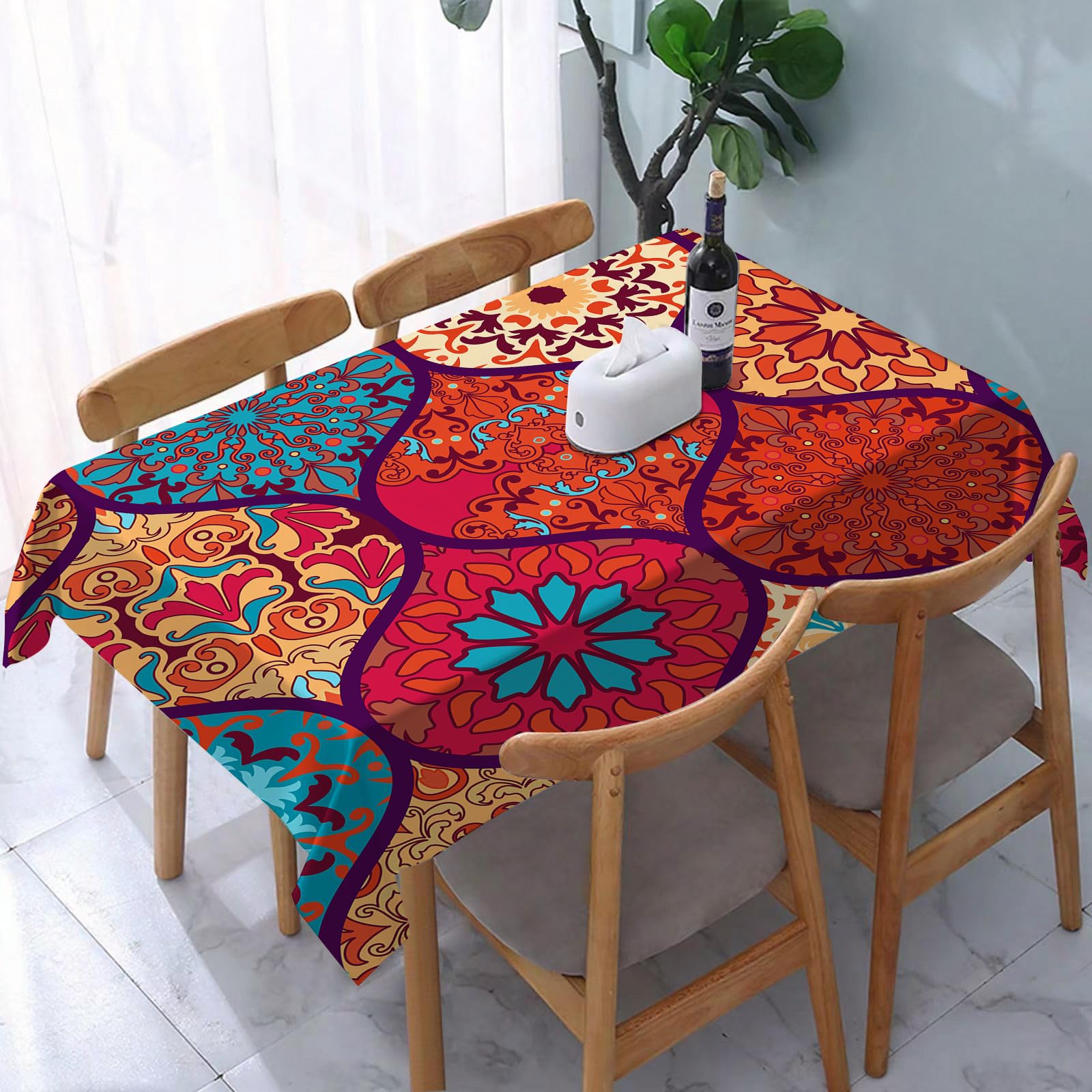 YOIUE Tablecloth,Table Cloth for Rectangle,Moroccan, oriental, wavy, k1,Wrinkle Resistant Decorative Table Cover for Kitchen Dining Parties Picnic 54 x 72 in
