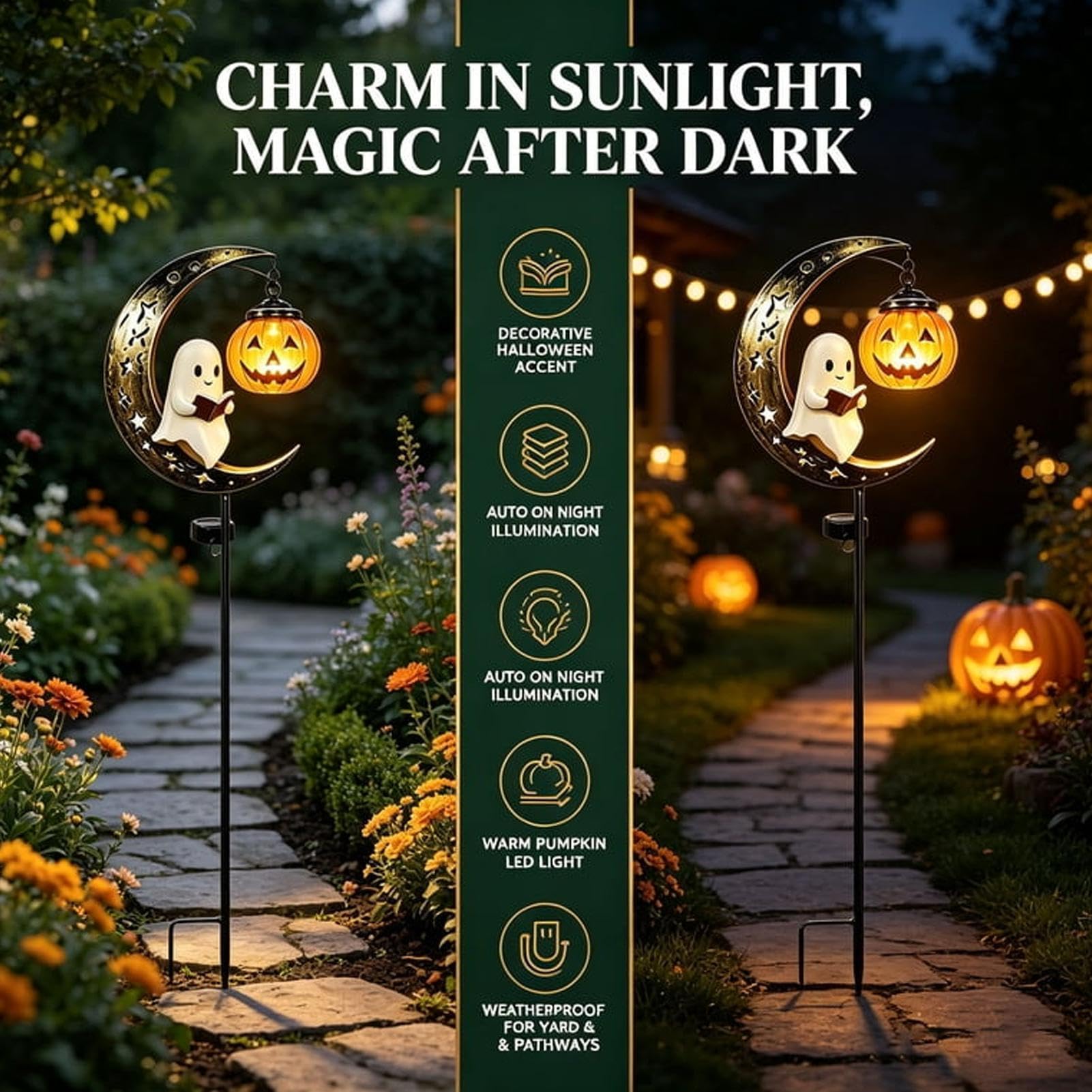 Halloween Lampy Solarne Na Palik Zewnętrzne Wodoodporny Palik Z Duchem | Lampy Solarne Figurki Dyni Zewnętrzne Ogród Ganek Chodnik Zewnątrz Trawnik Dziedziniec Ziemia