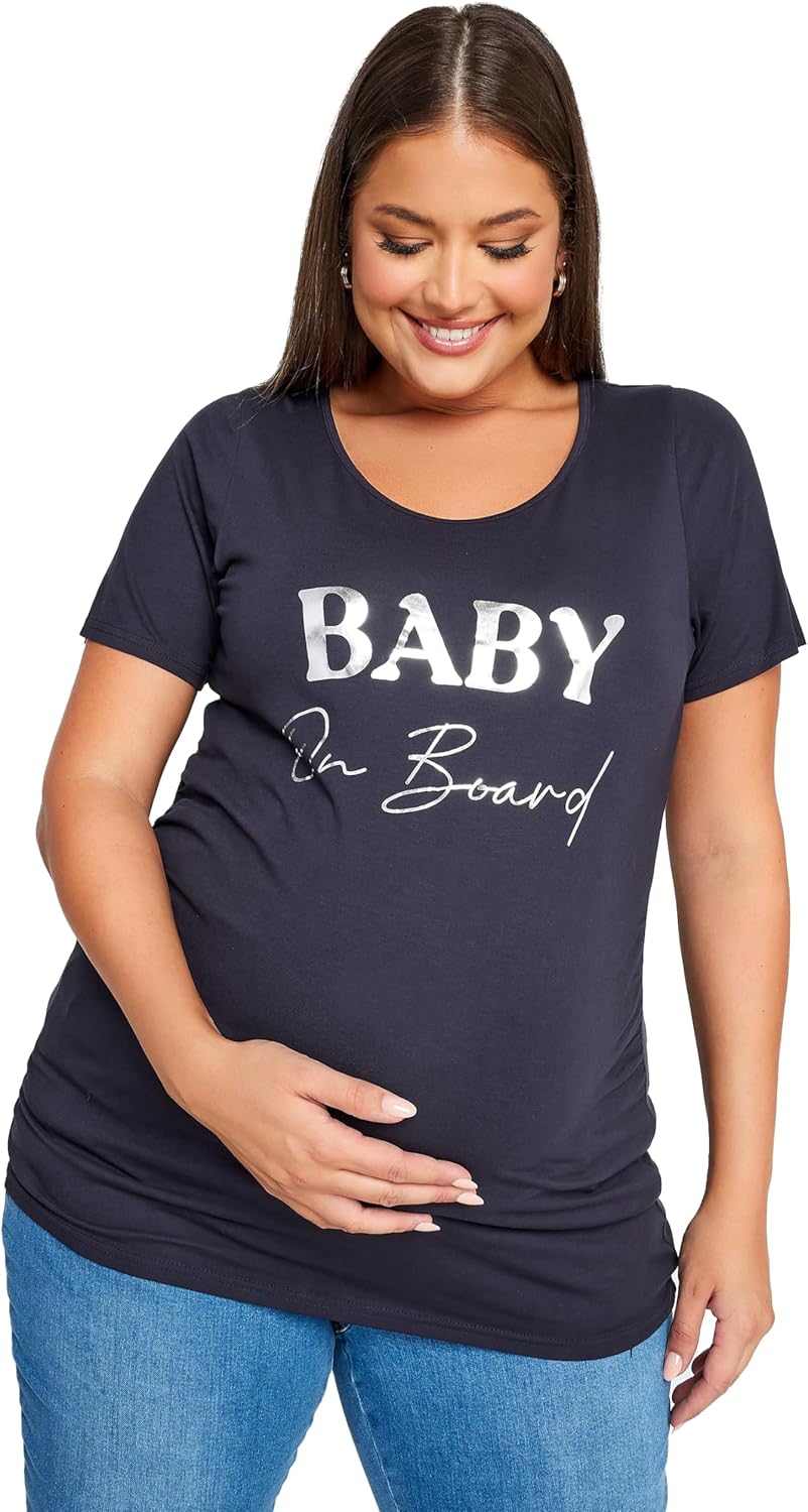 Bump It Up Maternity Womens Plus Size Navy Blue 'Baby On Board' Slogan T-Shirt Blue