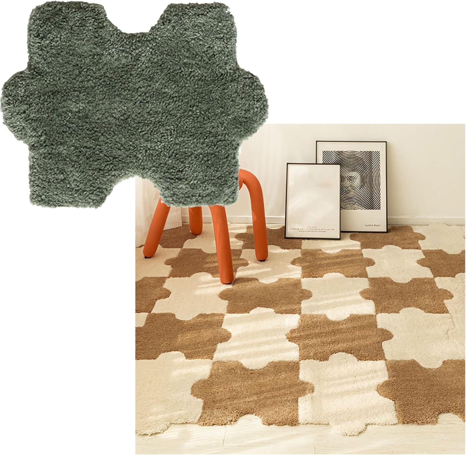 Irregular Plush Foam Floor Tiles - Soft Fluffy Interlocking Puzzle Mats for Kids, Educational Carpet Rugs, Colorful & Cozy Playroom Flooring