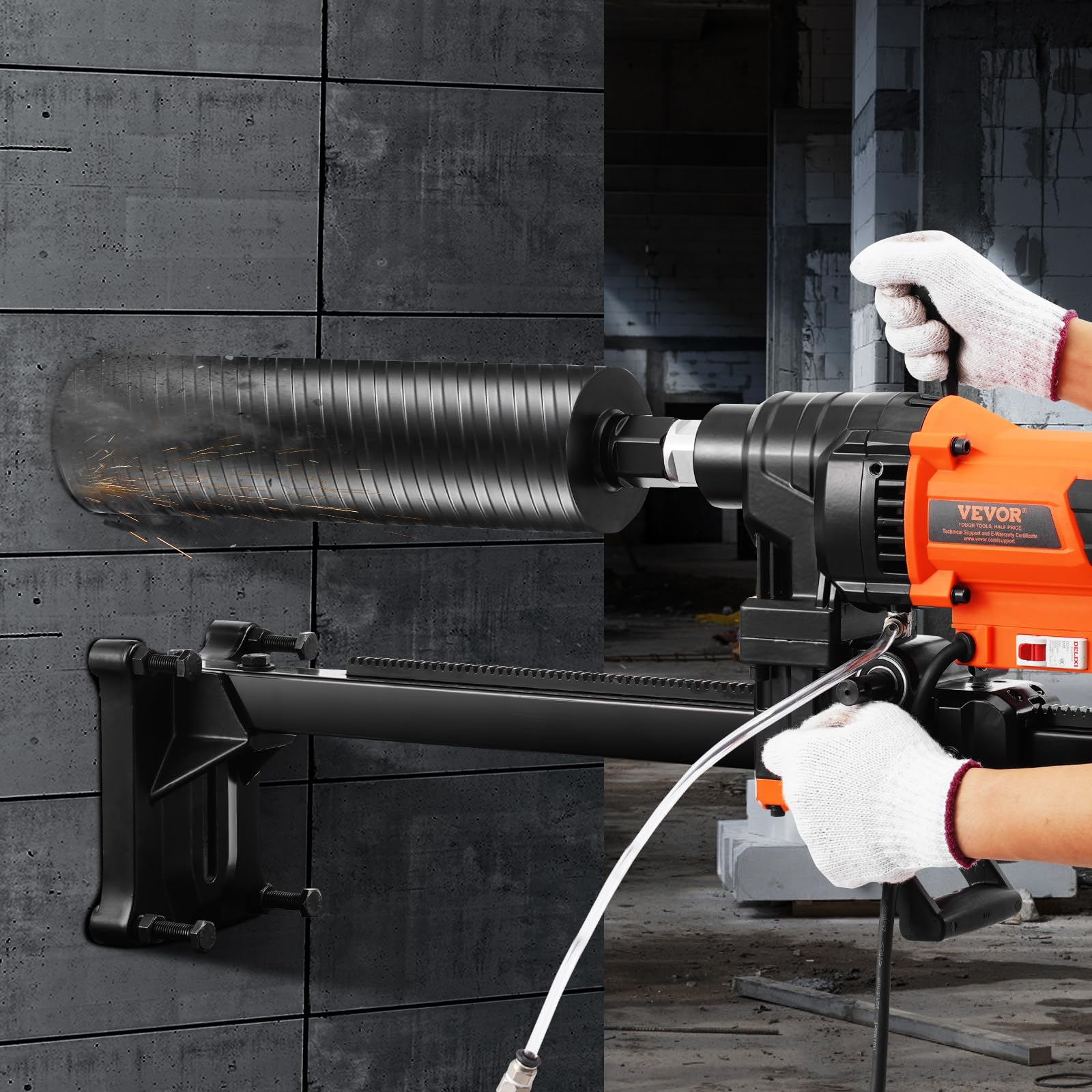 VEVOR Kernbohrmaschine Diamantkernbohrgerät mit Bohrdurchmesser 2-25 cm mit Ständer und Kernbohrer, 3200 W robuster Beton-Kernbohrer, Nass- und Trockenanwendung für Beton Ziegel