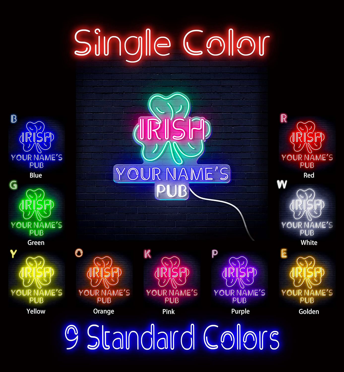ADVPRO Irish Pub Shamrock Personalized Ultra-Bright LED Neon Sign - Green - st16s55-fn-p0011-tm-g