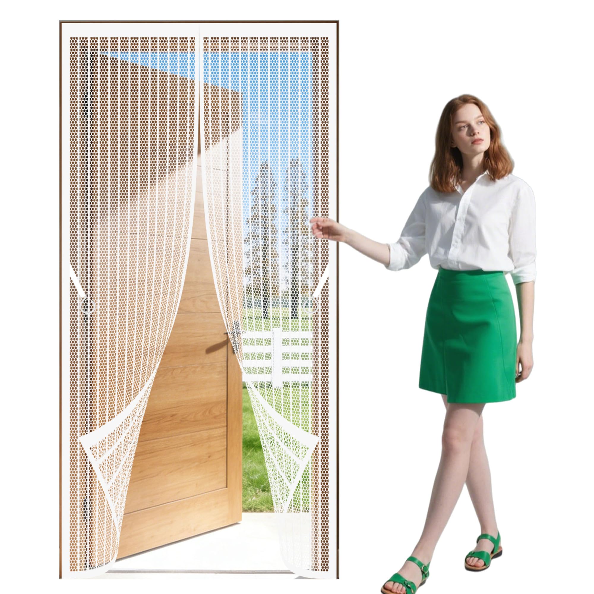 Magnetic Fly Screen Doors 65 x 215 cm No Tools Installation Insect Mesh Keep Fresh Air in Bugs Out Suitable for Patio Room Balcony Bedroom, White