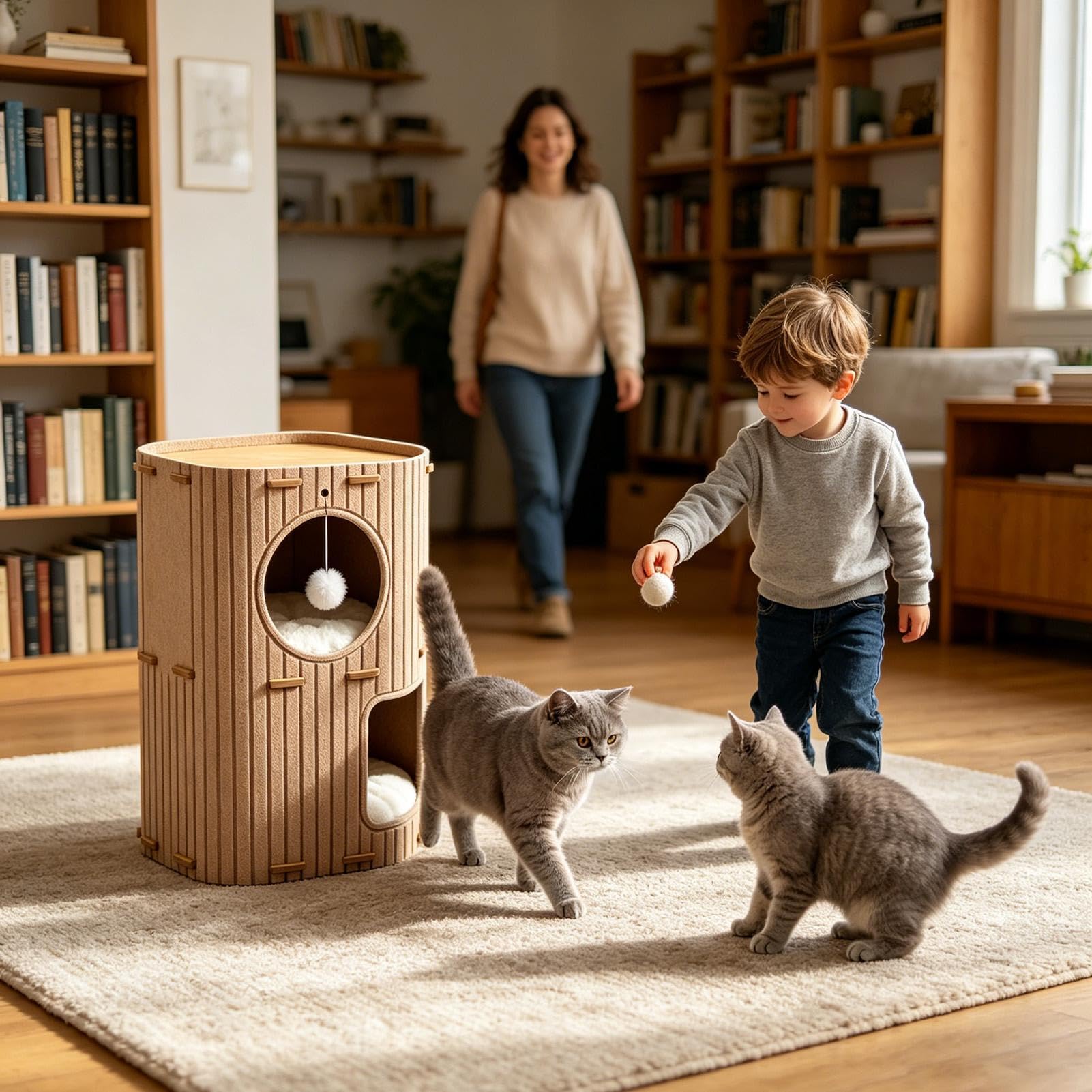 Condo de dos pisos: refugio suave, cubito acolchado para dormir, juguete interactivo para colgar, de salón, perfecto para animales pequeños, lactantes, siestas, santuario, cabina de espacio de