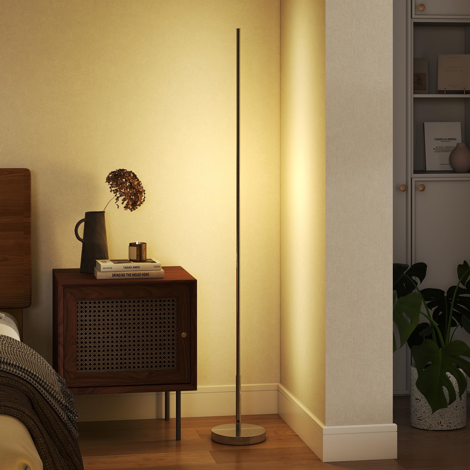 HOMCOM Lampada da Terra LED Alta 150 cm Luminosità Regolabile Argento | Temperatura Colore Regolabile, Telecomando Magnetico, Timer, Interruttore a Pedale