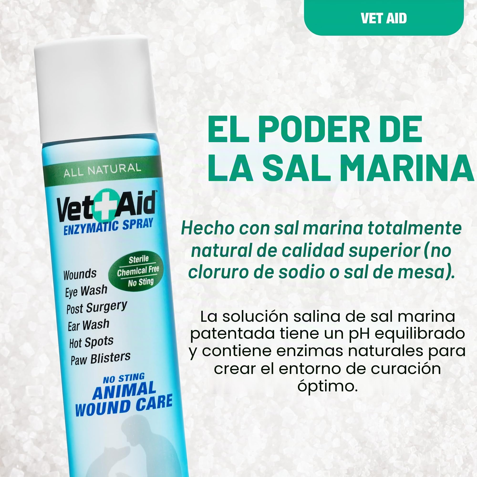 Cicatrizante Enzimático 120 ml para Perros y Mascotas – Sal Marina + Lisozima, Hipoalergénico, Inodoro, Ayuda a una rápida recuperación sin Irritación