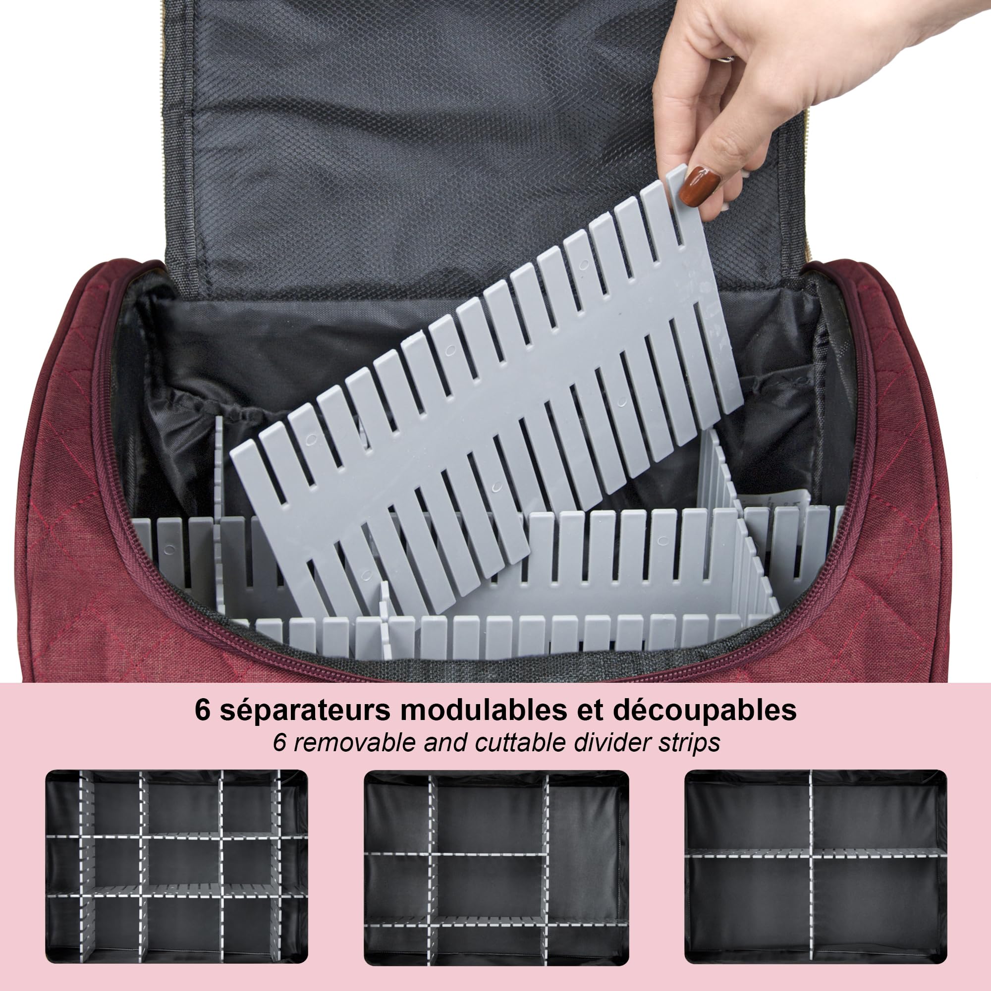 KINSTON – Vanity con Divisori Rimovibili – Beauty Case per Cosmetici con Scomparti e Manico, Organizer da Viaggio da Appendere, Borsa Portaoggetti – Grande Capacità
