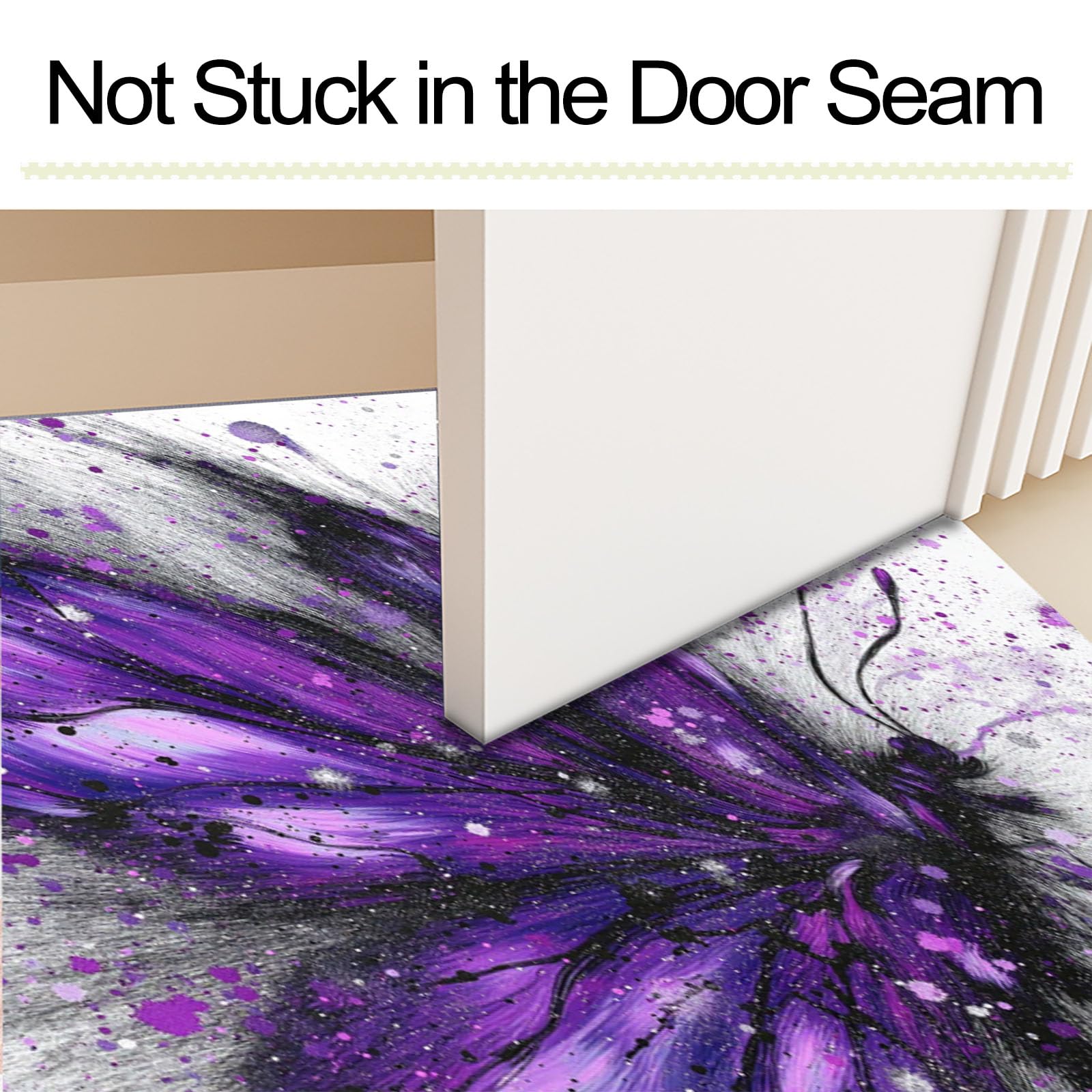 80 x 120 cm, paillasson d'entrée intérieur et extérieur, Tapis Art à l'encre éclaboussée Papillon Violet, Tapis de Sol résistant à la décoloration, Profil Bas, Facile à Nettoyer Violet