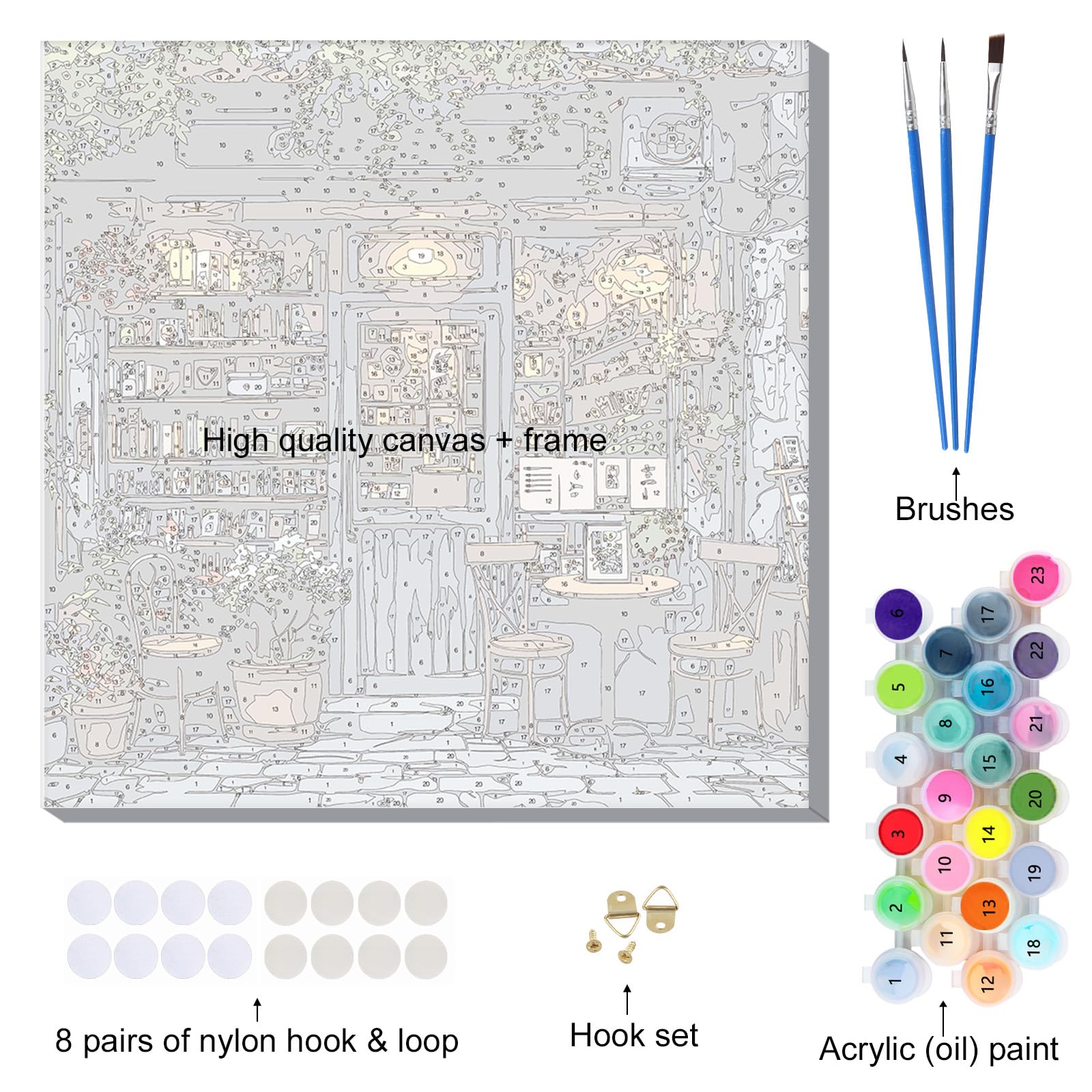 Kit Pintura Por Números Con Marco Y Lienzo Sin Arrugas: Librería, 30x30cm, Para Adultos