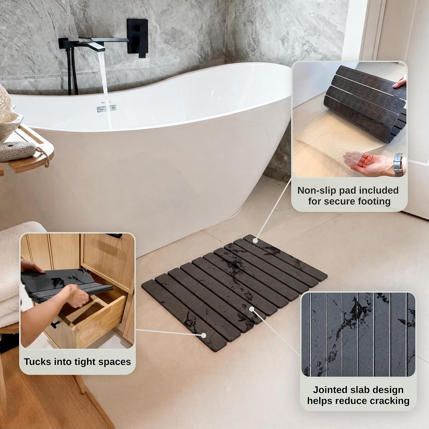 Foldable Stone Bath Mat - Diatomaceous Earth Bath Mat for Bathroom Floor, Jointed Design Quick Dry Stone Mat, Super Absorbent & Space Saving Non-Slip Bath Stone by Twinkle Moment