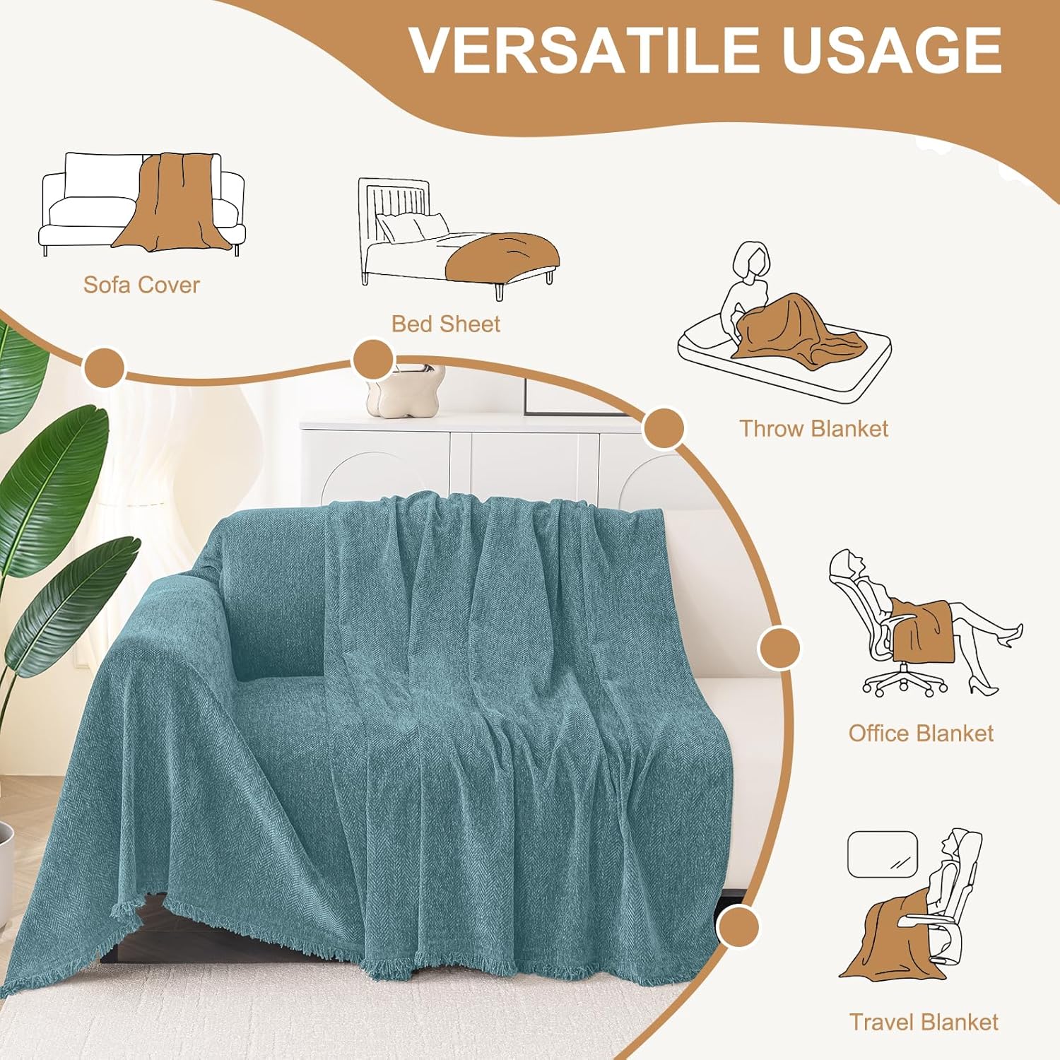 Smiry Couch Cover for Dogs, Washable Chenille Sofa Covers for 3 Cushion Couch, Soft Sofa Slipcover for Pets, Thick Sectional Furniture Protector with Tassels (Blue, 71x118 Inch)