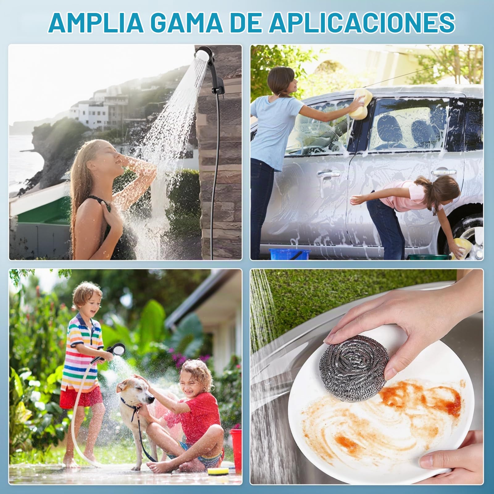 Ducha portátil para camping, 6000 mAh recargable al aire libre con pantalla LED, bomba de ducha portátil impermeable IPX7 y cabezal de ducha para senderismo, viajes, RV, coche, baño de