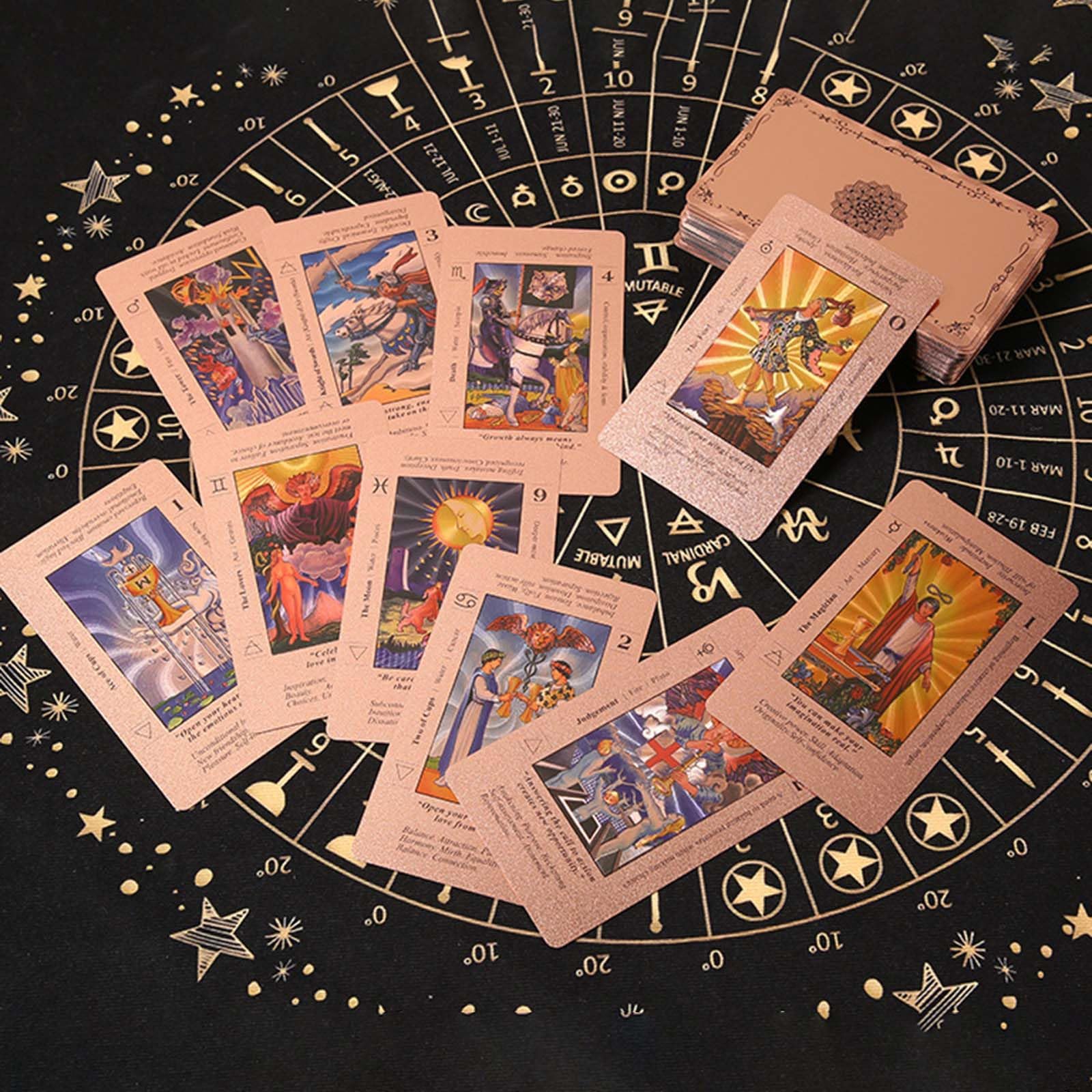 Tarot Cards for Beginners Rose Gold Tarot Cards, Witchy Cauldron Rose Gold Tarots Card with Guide Book, 78 Waterproof Wrinkle Resistant Foil Tarots Decks, Includes Chakras Planets (2Sets)