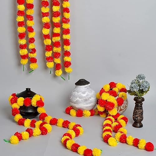 Miniatura 2 de KRATI EXPORTS - Guirnalda de caléndula de 5 pies (mezcla roja y amarilla)