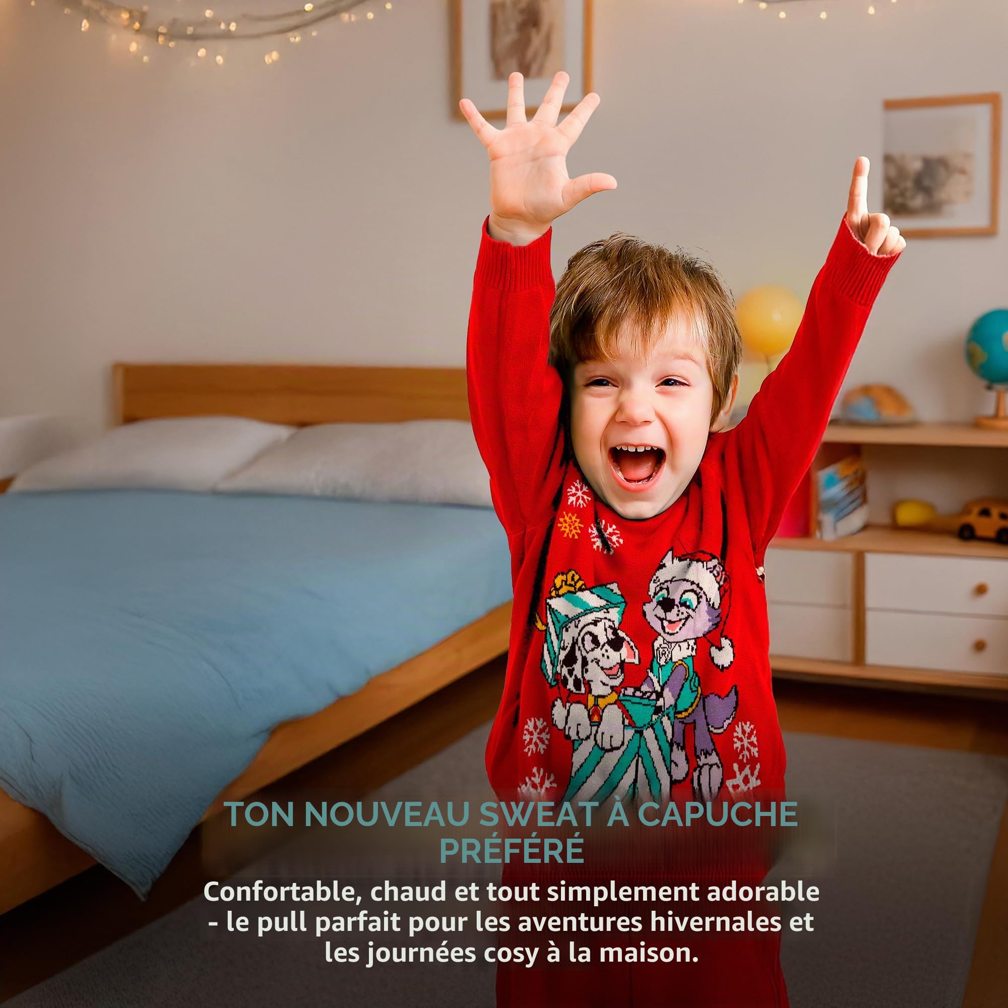 Paw Patrol Marshall et Everest Pull d'hiver en tricot pour enfant Rouge