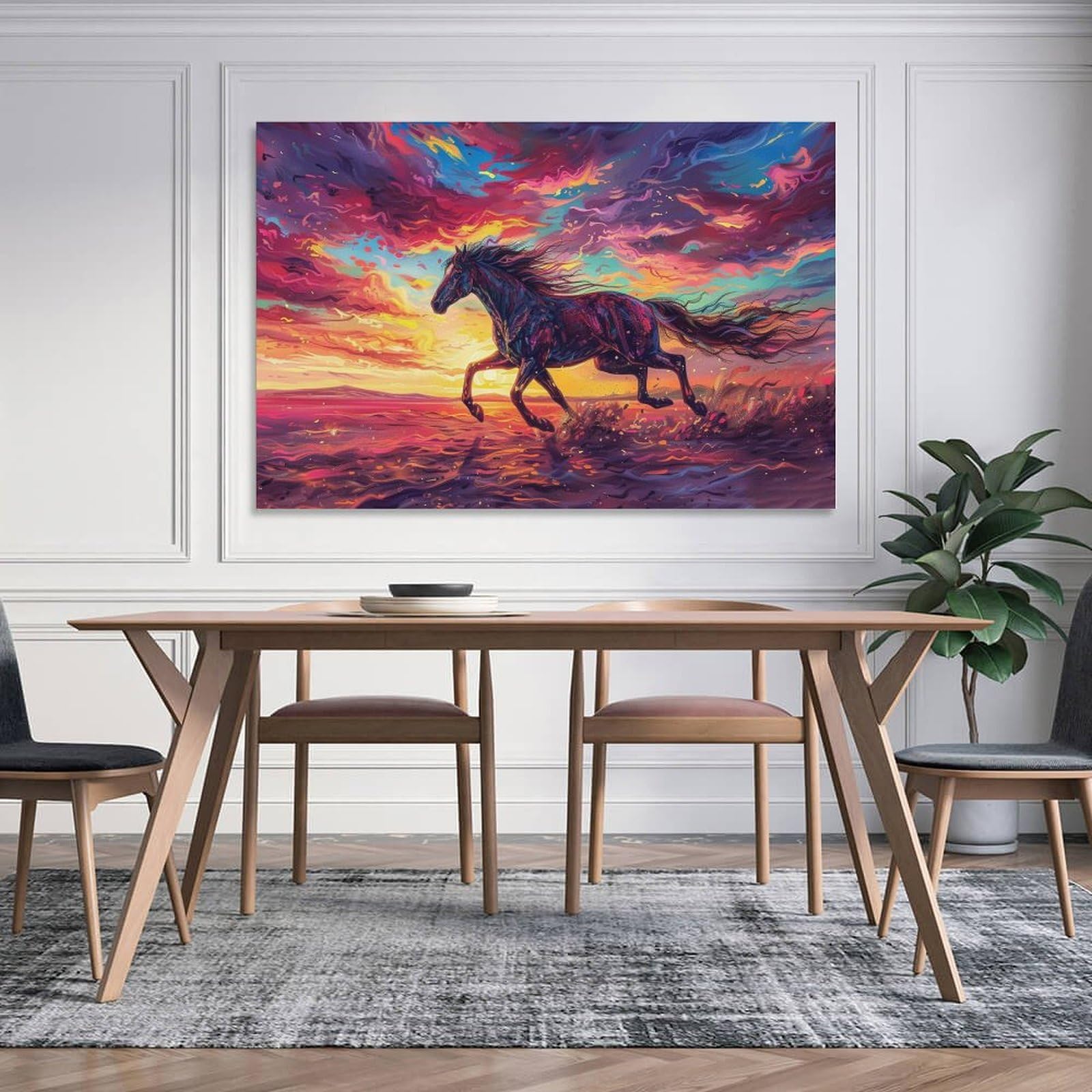 Amazon.co.jp: 絵画 色とりどりの雲の下を疾走する馬 アートパネル