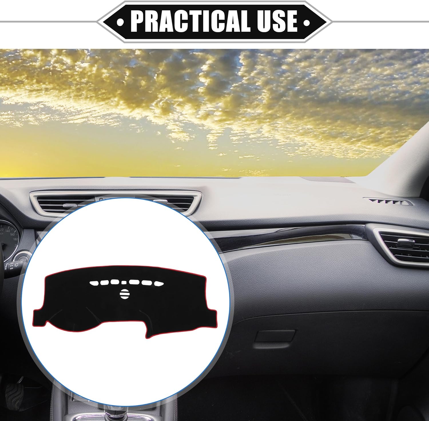 Car Dashboard Cover Mat Compatible for Ford Fusion 2013-2021, Protective Polyester Red Center Console Interior Trim Dash Board Mat