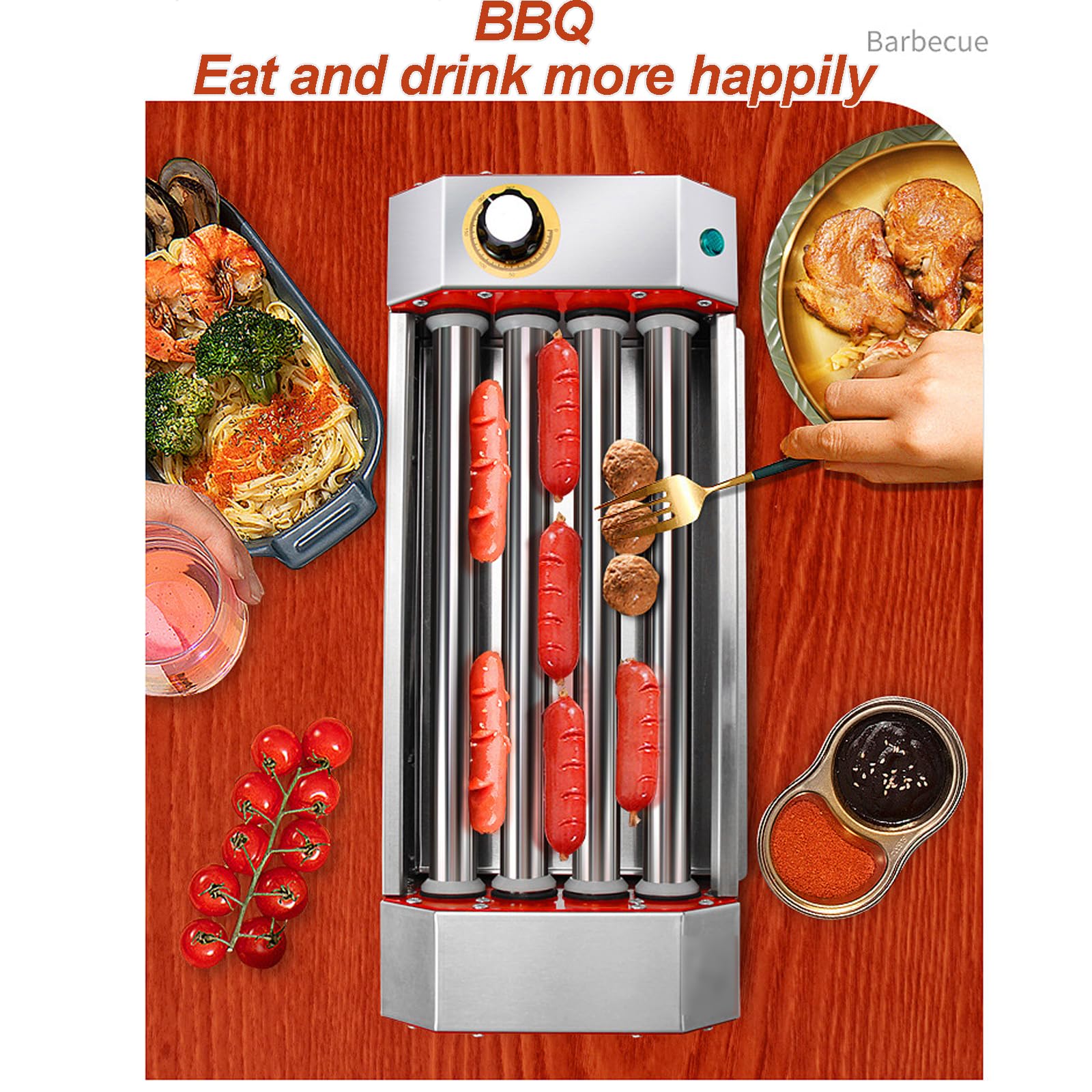 Máquina con Rodillo para Perritos Calientes de 600W, Parrilla para Salchichas, Parrilla con Rodillo multifunción para Tiendas de conveniencia, Camiones de Comida