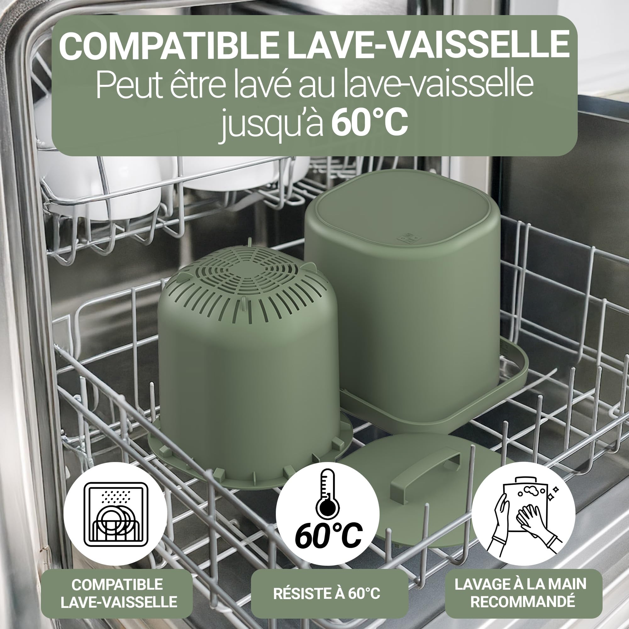 Poubelle Compost Cuisine 6L avec Couvercle et Grille - Lavable Lave-Vaisselle Anti-Odeur