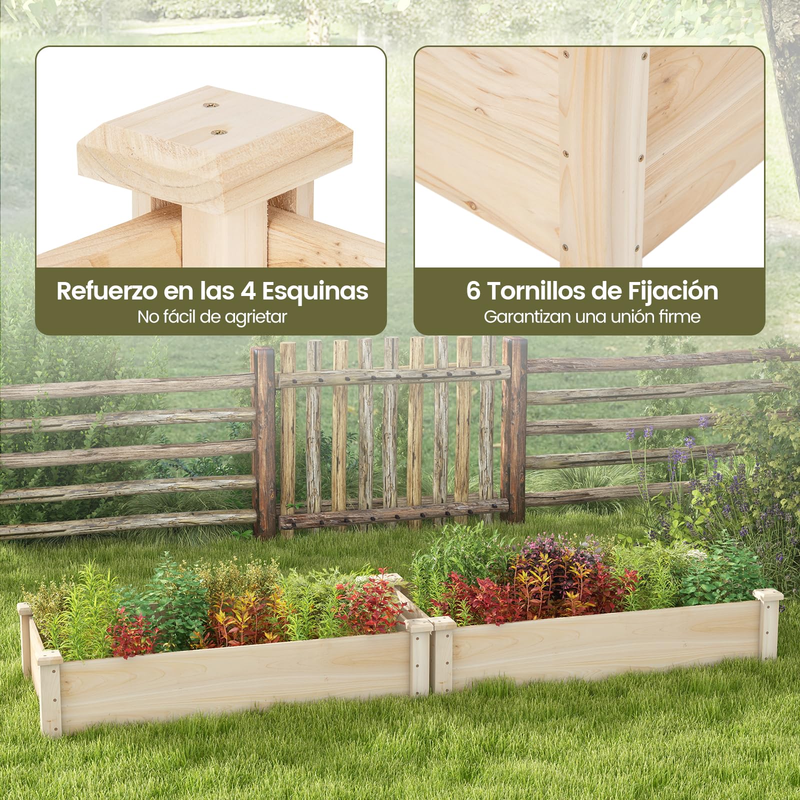 GOPLUS Cama de Jardín Elevada de Madera, Huerto de Plantación Rectangular para Verduras, Frutas, Flores, Hierbas, 120 x 61 x 25,5 cm Jardinera Elevada Exterior para Jardín, Patio, Césped