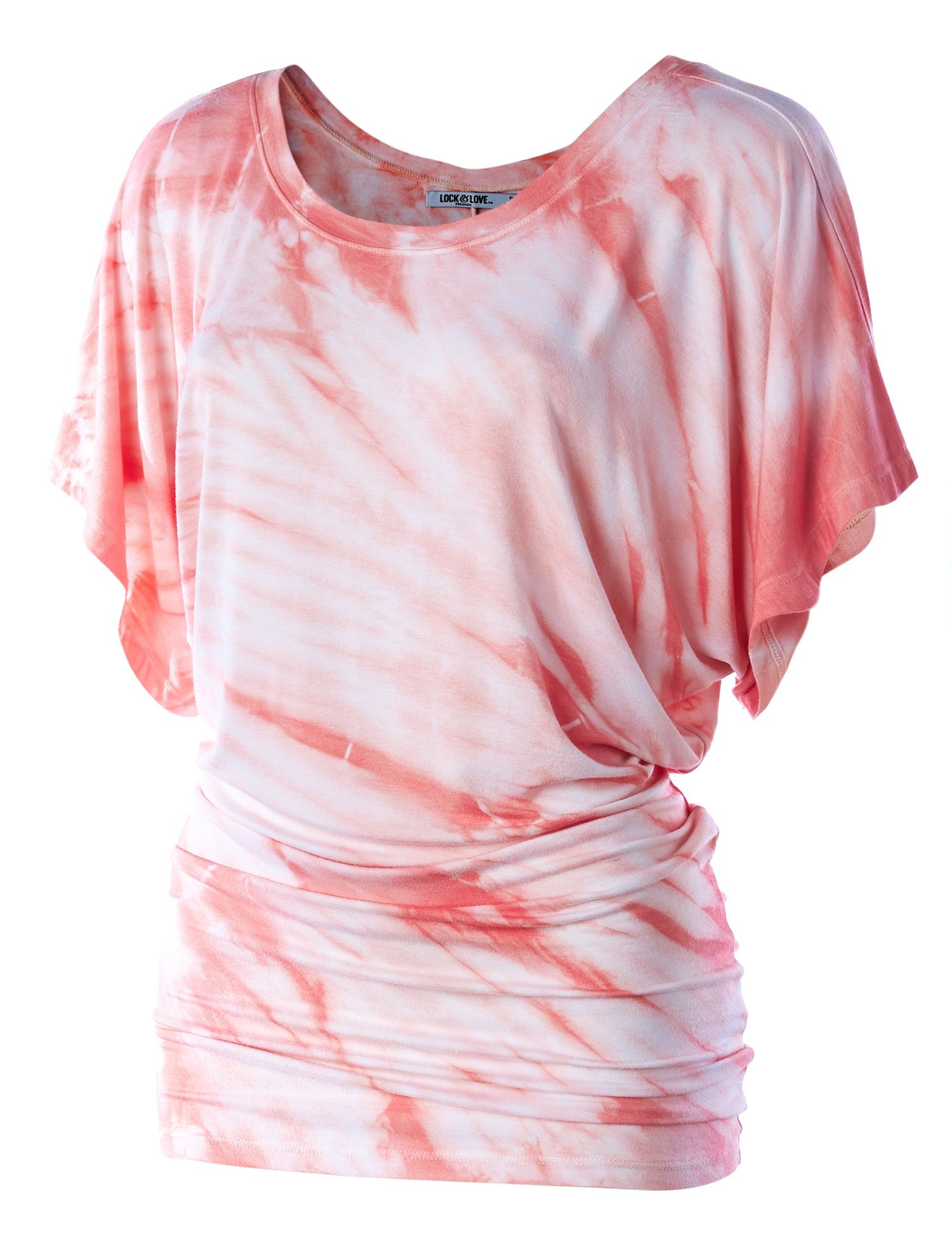 Lock and Love WT861 Womens Oversized Tie-Dye Tee XXXL Coral