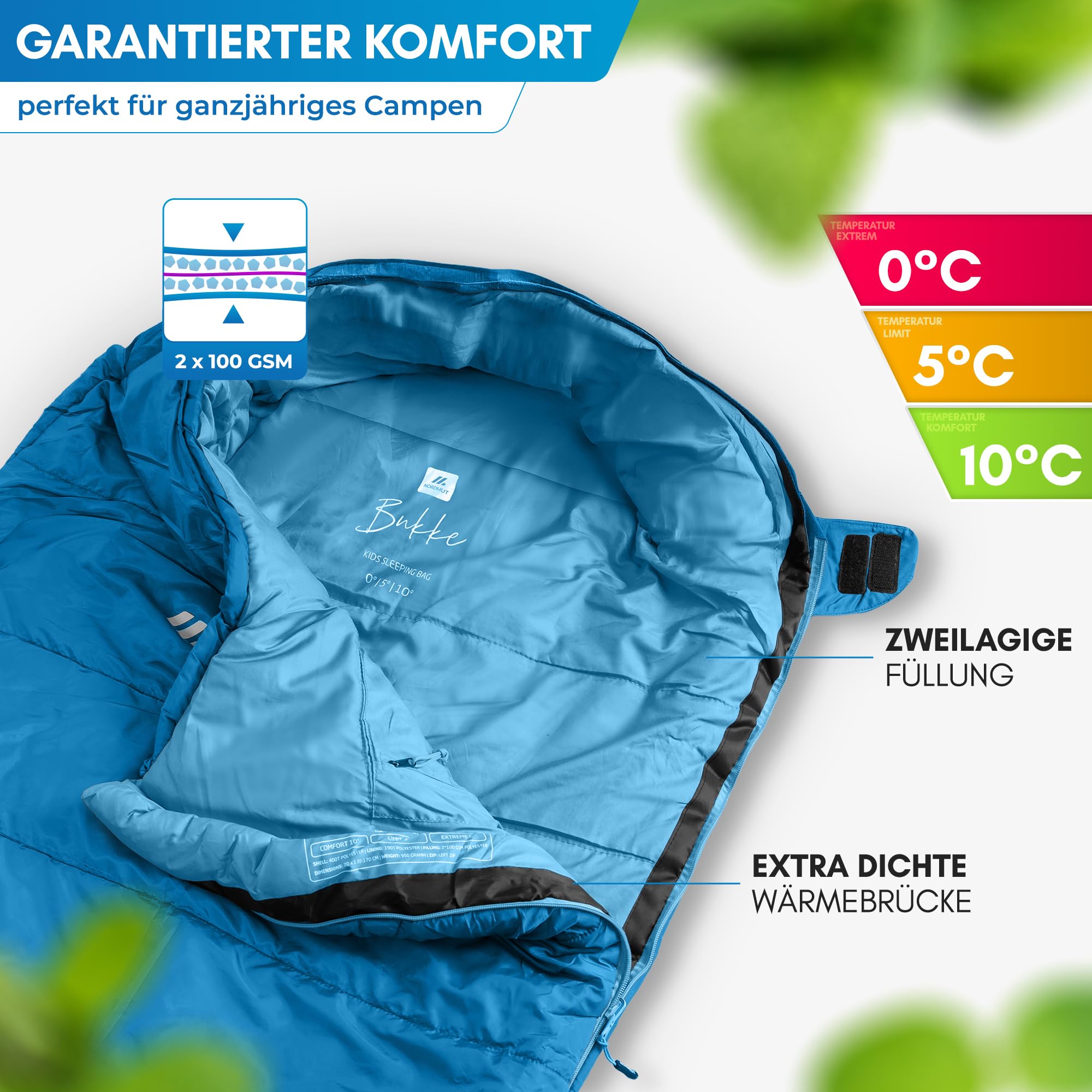 NORDMUT® Schlafsack Kinder mitwachsend für zuverlässigen Kälteschutz – Kinderschlafsack aus schadstofffreien Materialien – 3-Jahreszeiten Kinderschlafsack (200 GSM) für Outdoor Abenteuer
