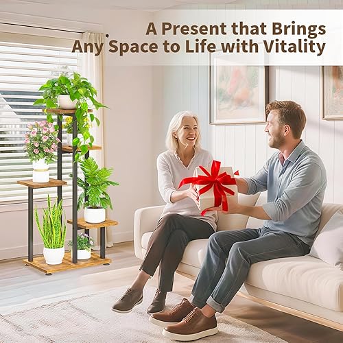 Miniatura 8 de LASZOLA Soporte de Madera para Plantas Negro de 5 Niveles para Interior para Macetas Grandes y de Gran Resistencia, Estante de Flores Vertical de