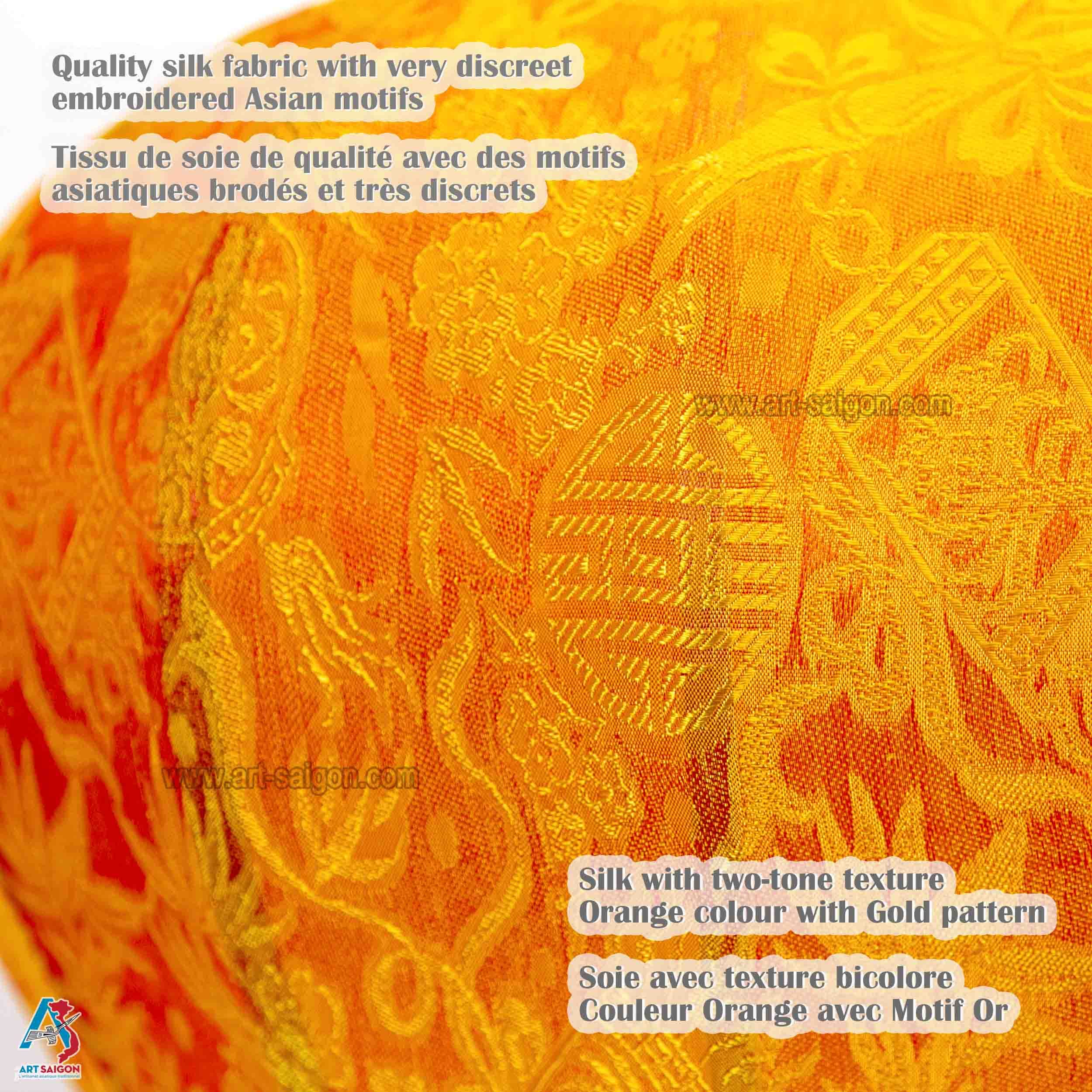 Lampion Asiatique en Soie Orange G - Ø33cm - Lanterne de Hoi an en Tissu, Bambou et Bois - Décoration d'Asie et Artisanat du Vietnam (Réf. G25-O), (G25-Orange)