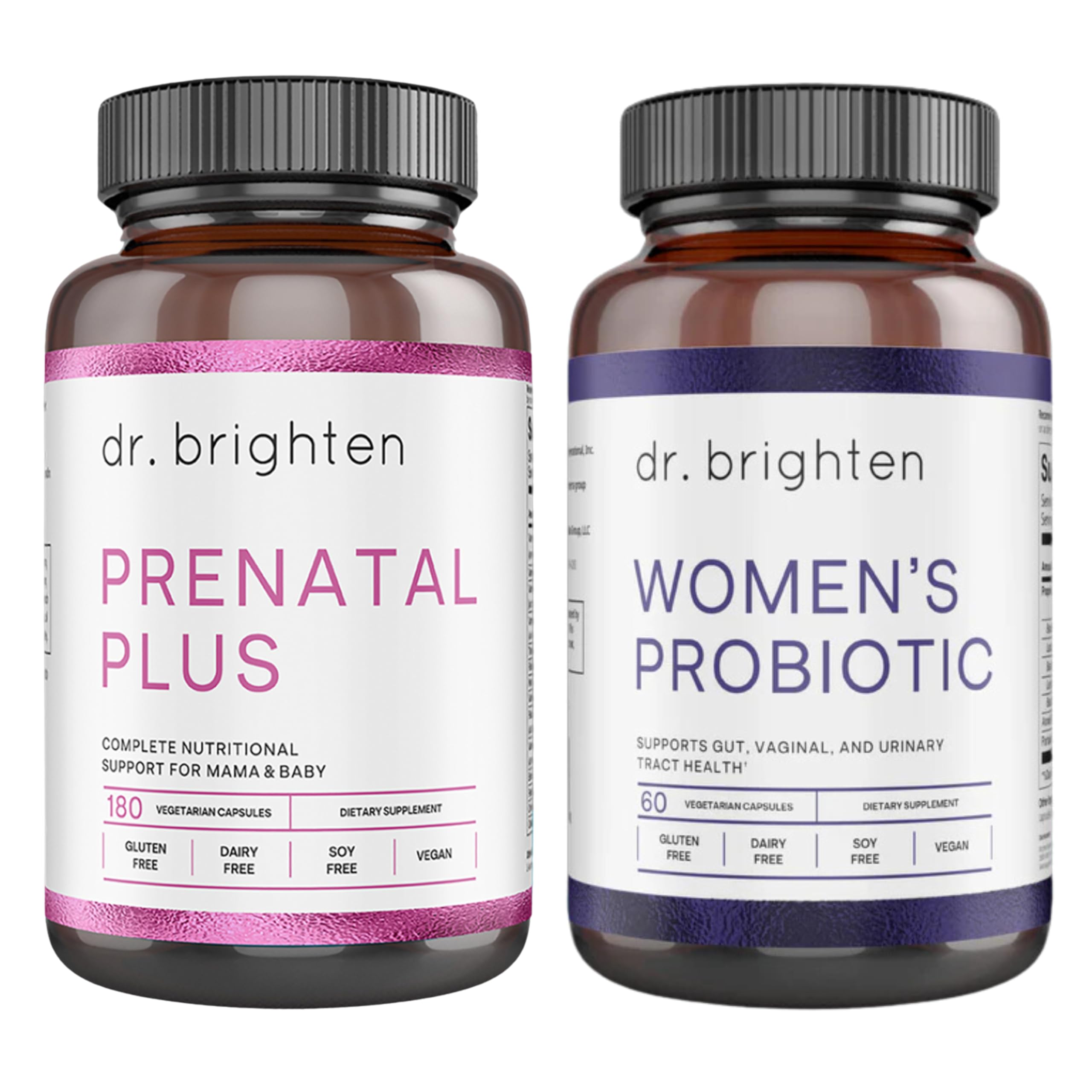 Dr. Brighten Prenatal Plus and Women's Probiotic Pregnancy Support Bundle - Vitamins, Minerals, Probiotics, Prebiotics, and Antioxidants for Pregnant or Nursing Mothers, Non-GMO Vegan, No Gluten,